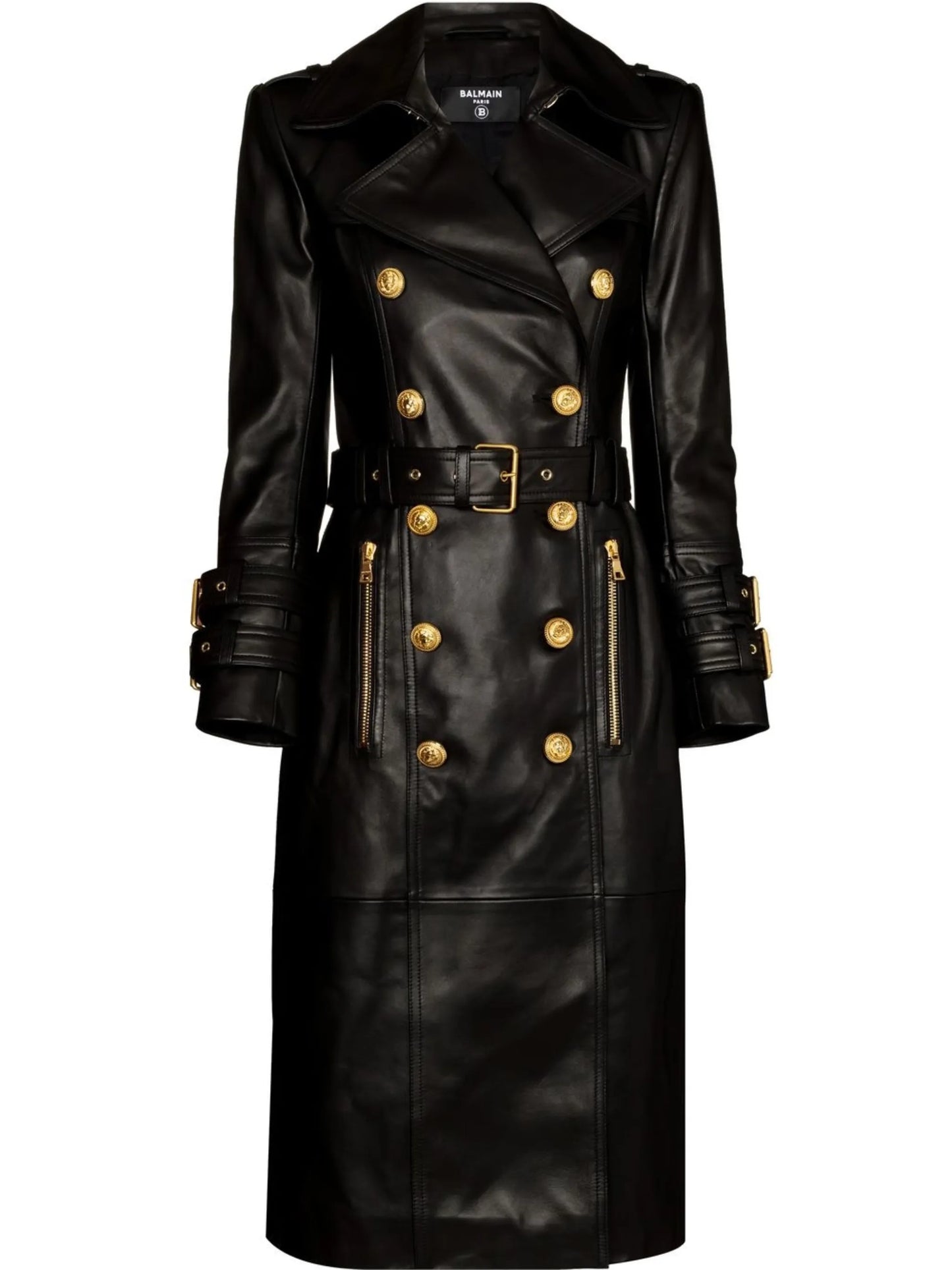 midi double-breasted leather coat