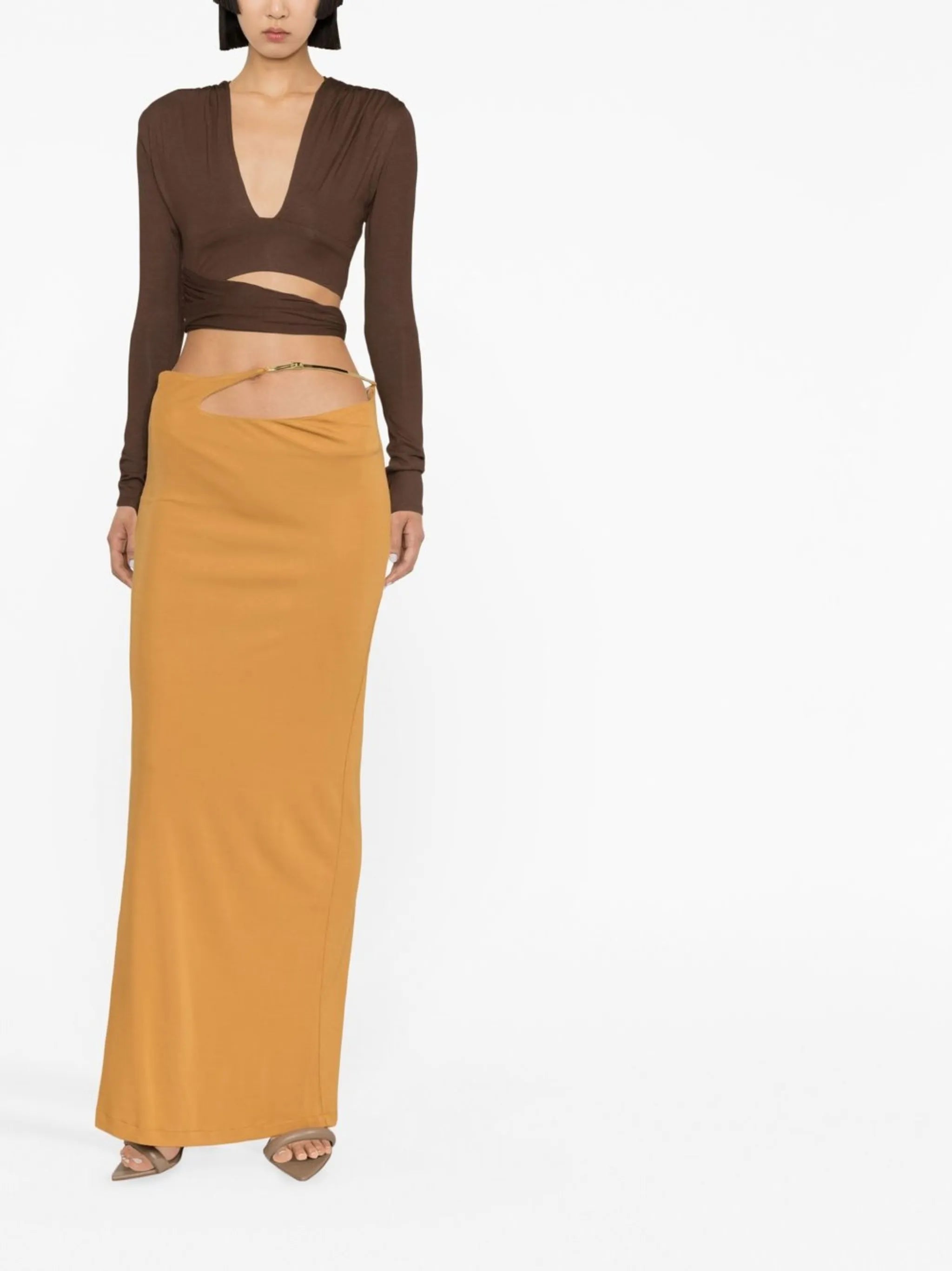 sculpted-strap column maxi skirt