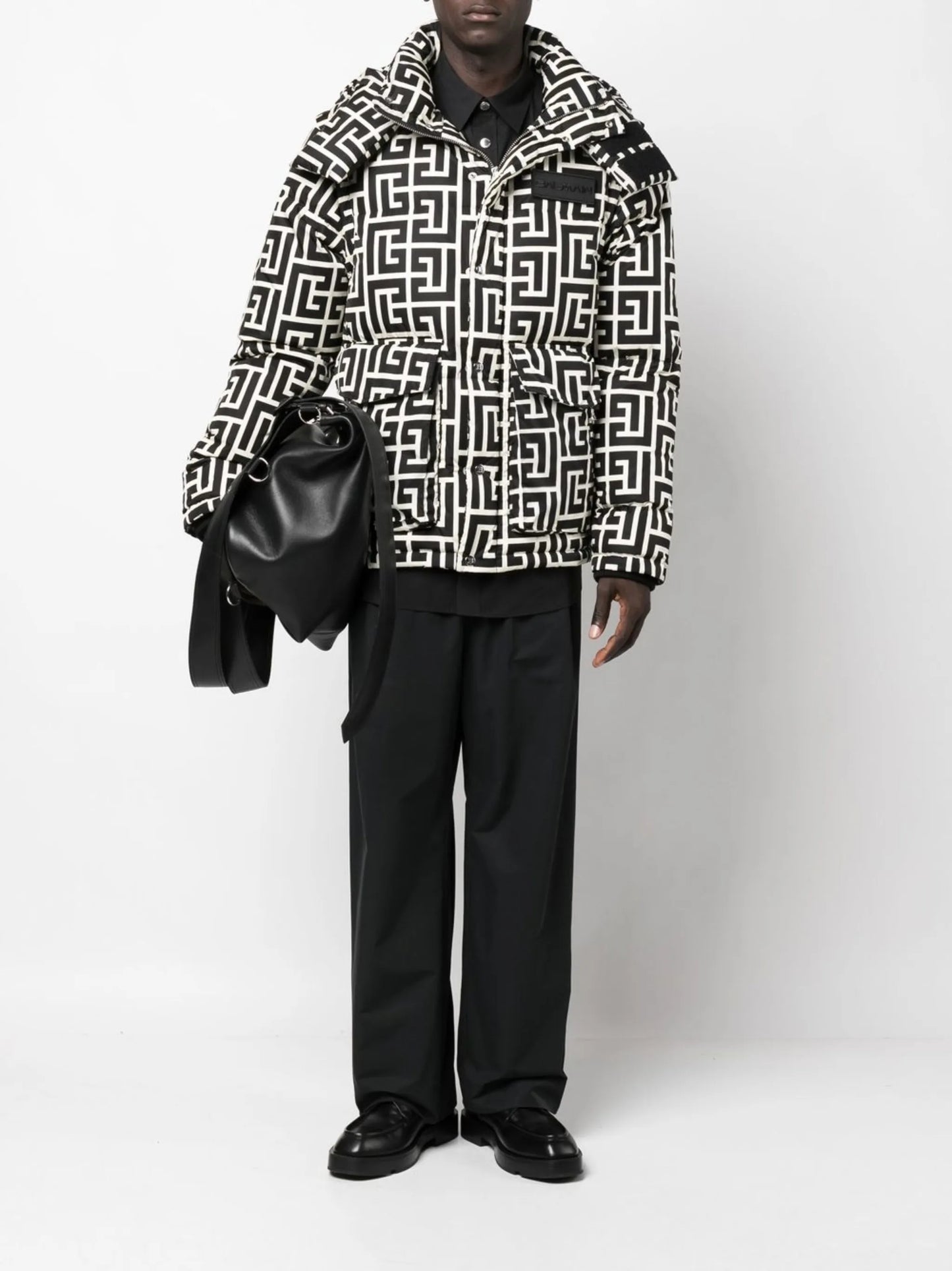monogram-pattern padded coat