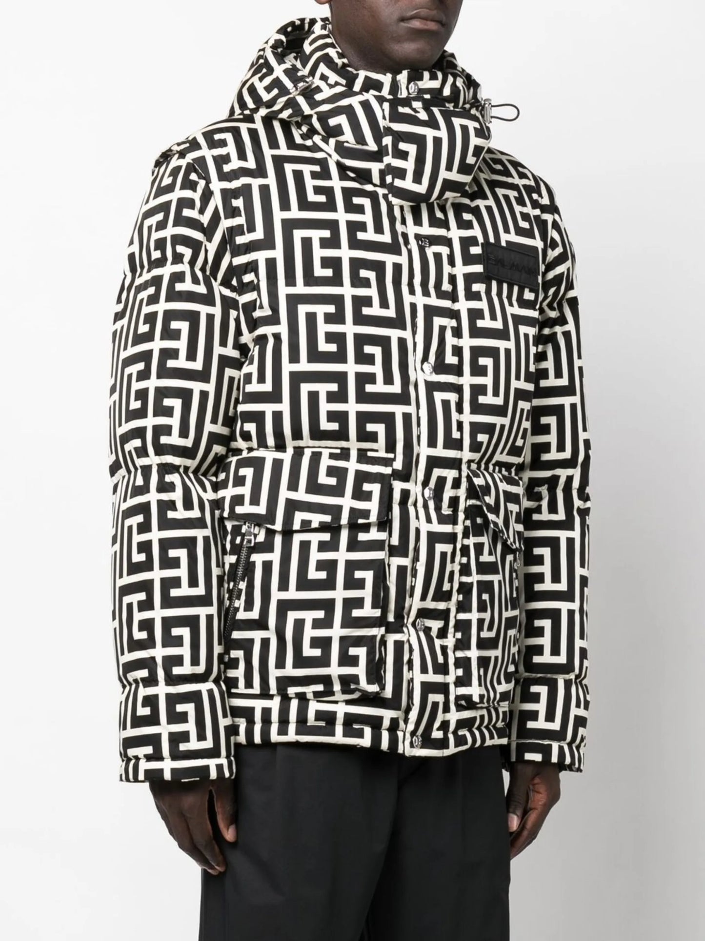 monogram-pattern padded coat