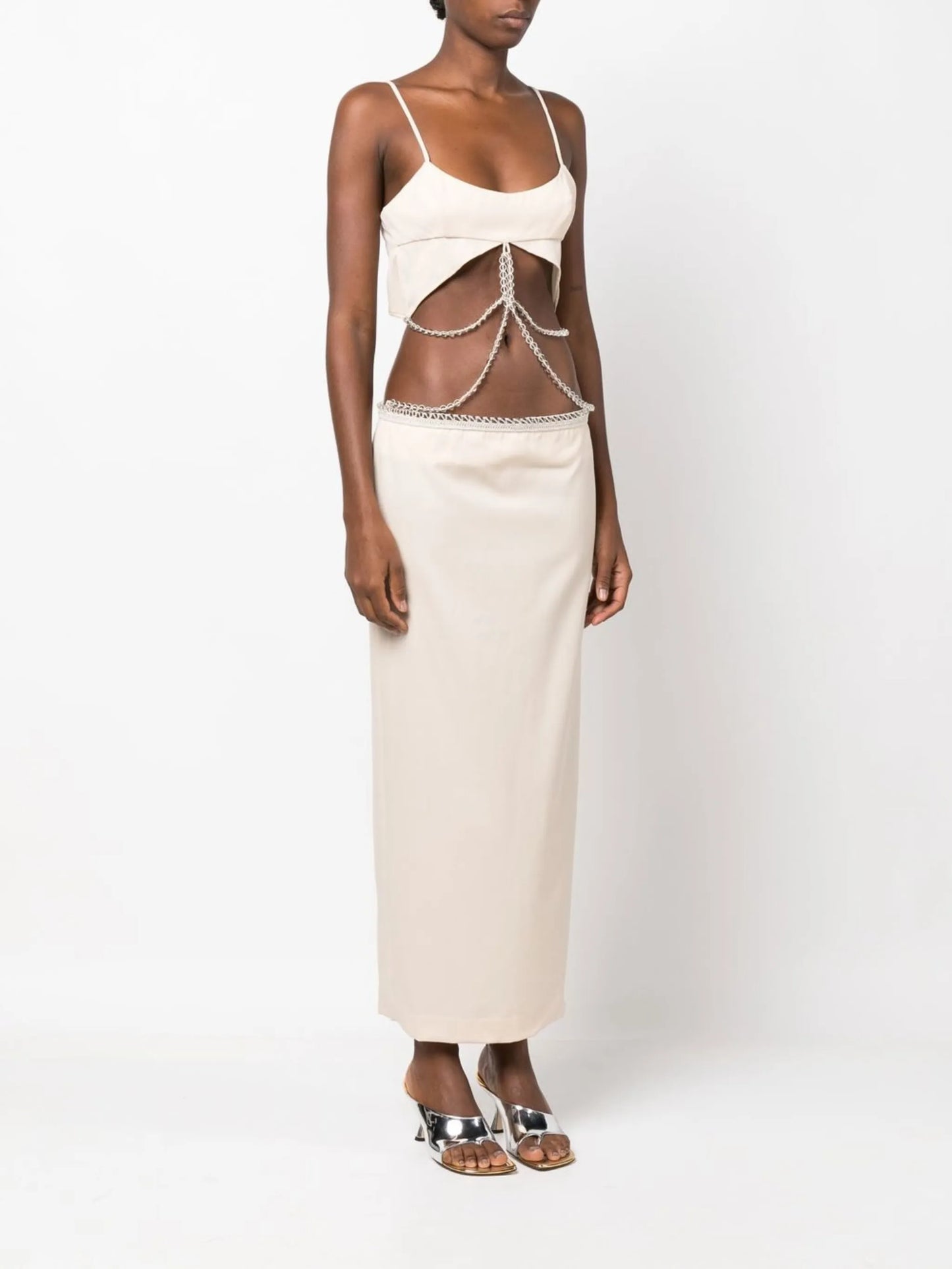 crochet bead-embellished midi dress