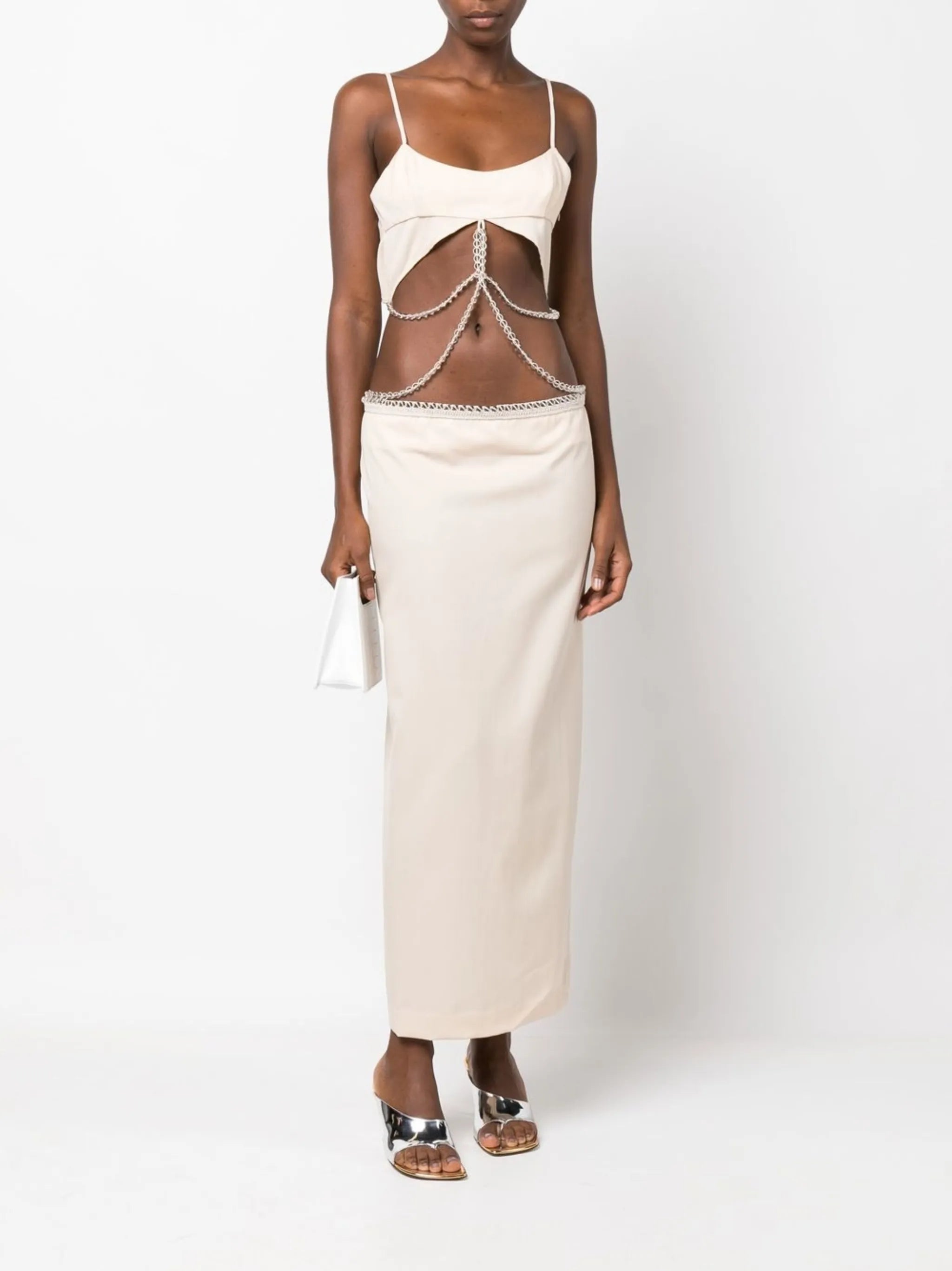 crochet bead-embellished midi dress