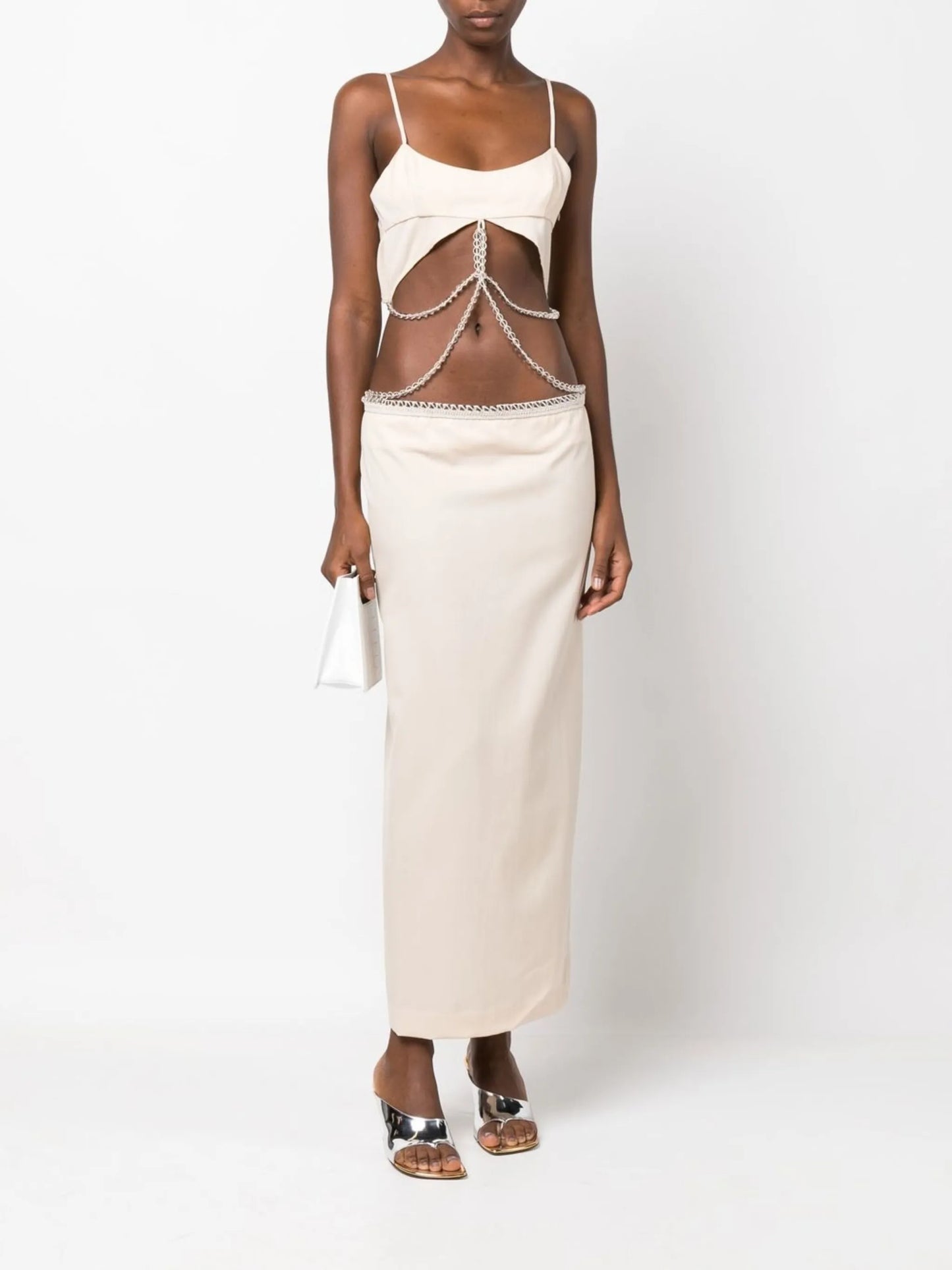 crochet bead-embellished midi dress