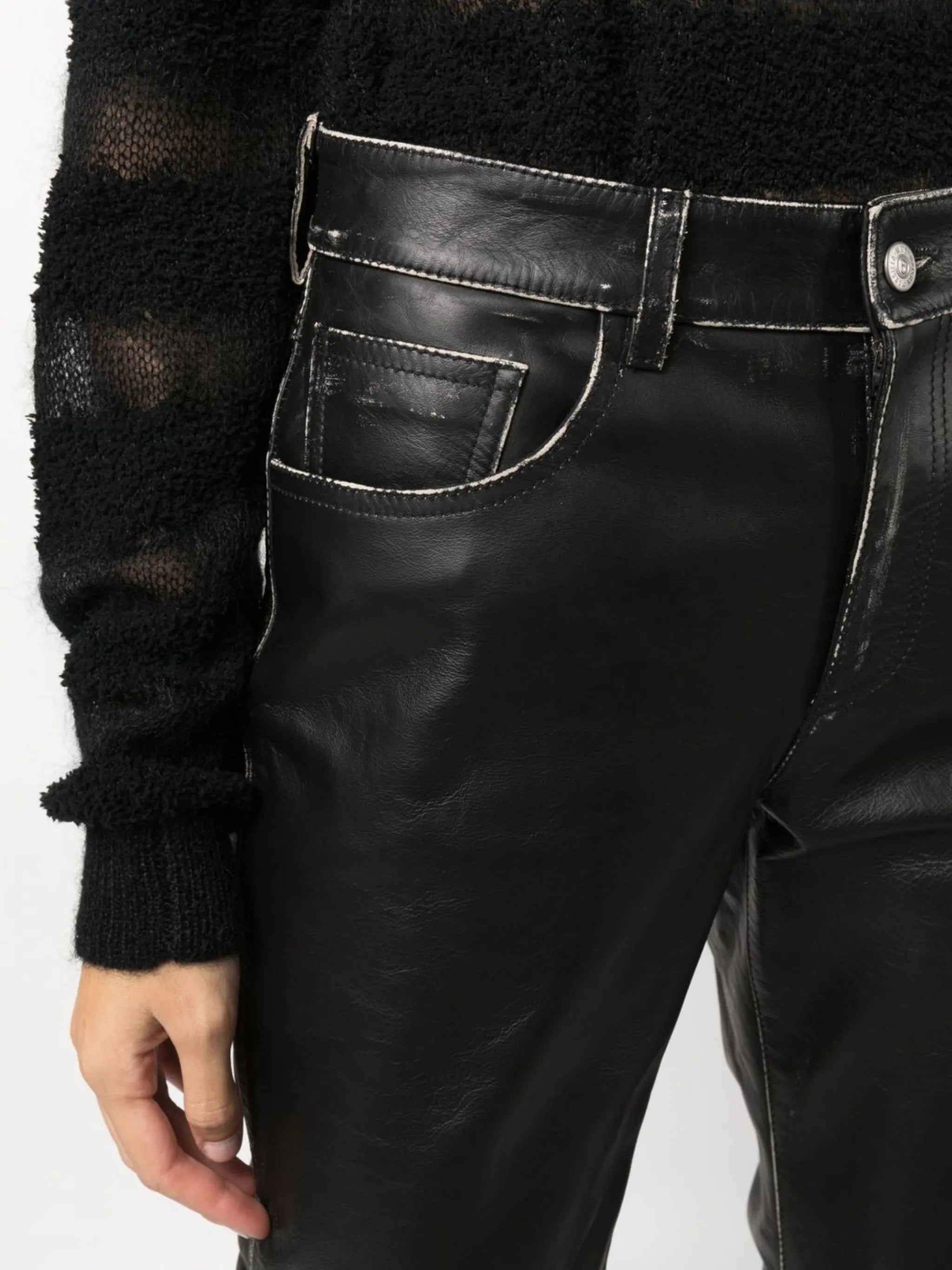 contrasting-edge leather trousers