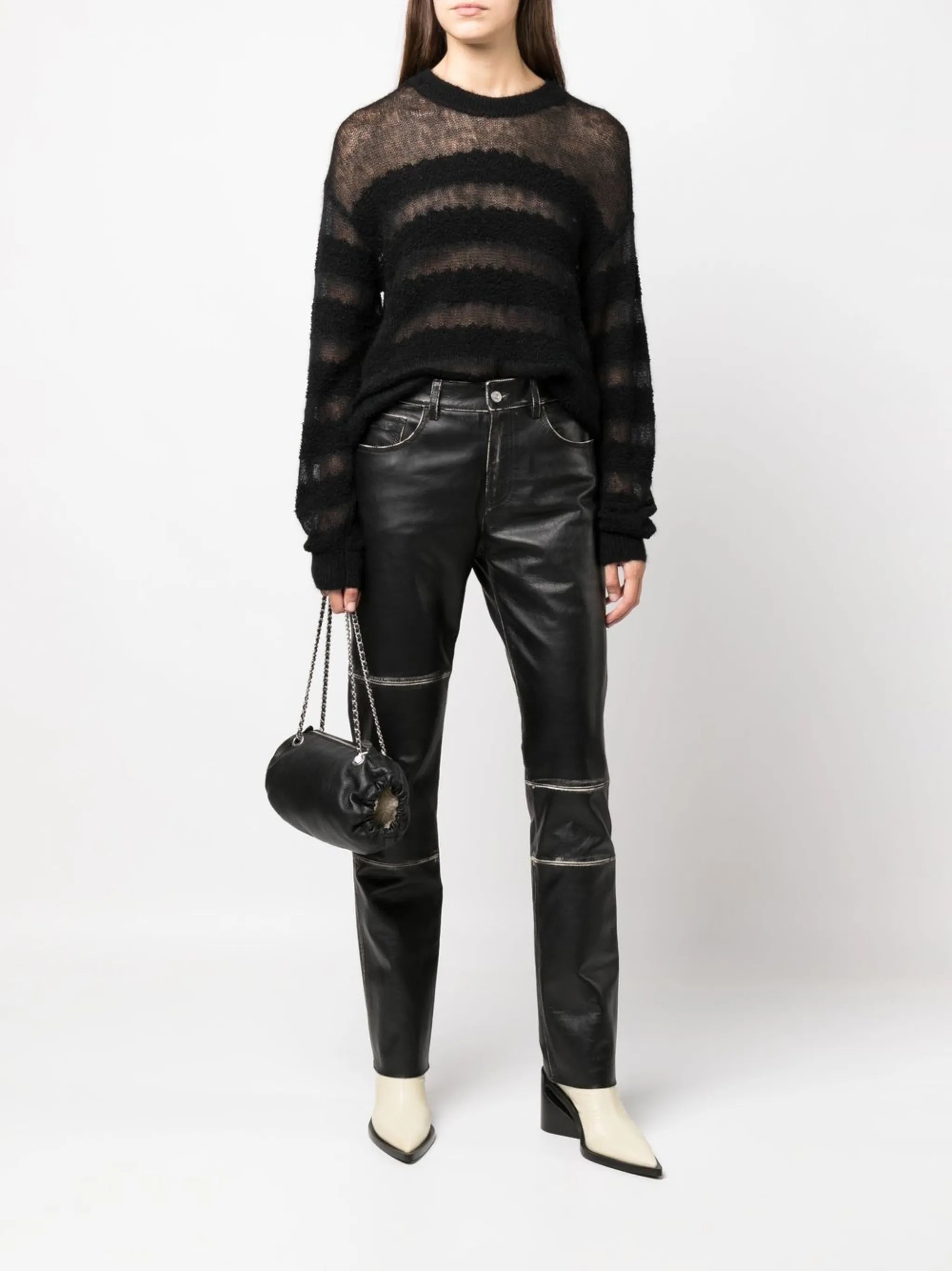 contrasting-edge leather trousers