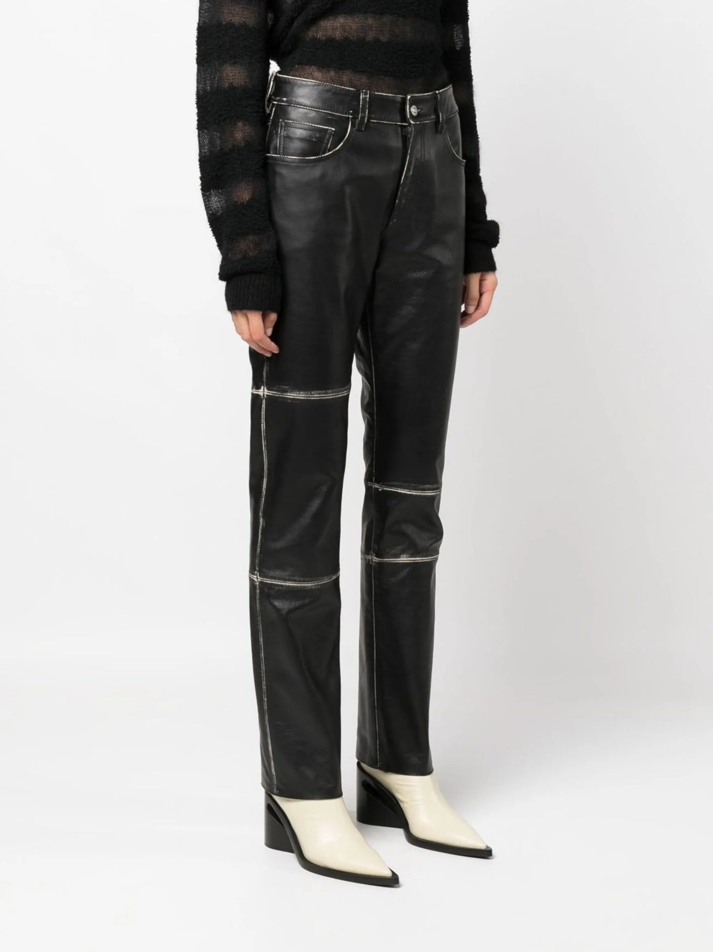 contrasting-edge leather trousers