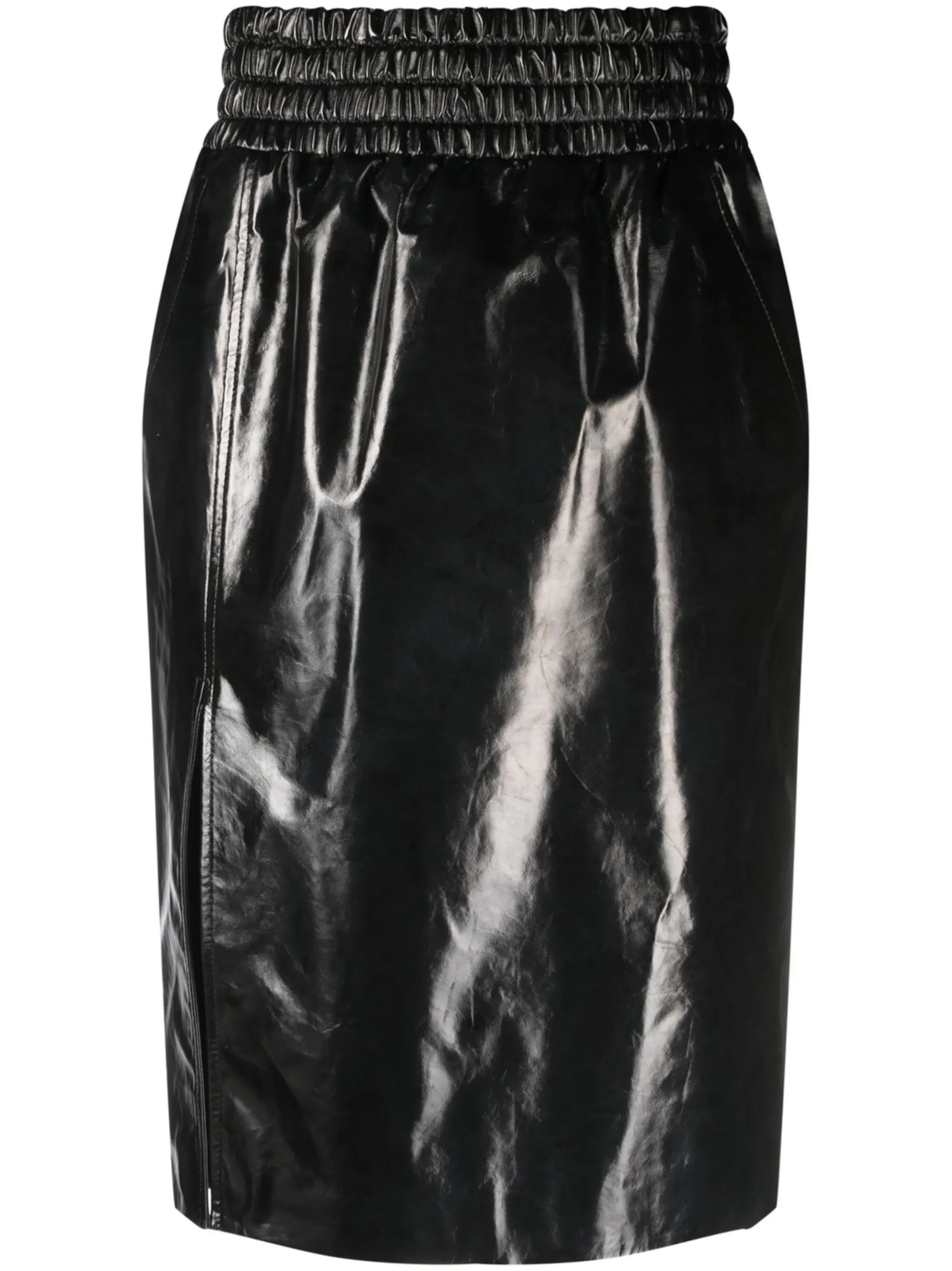 high-waisted leather skirt