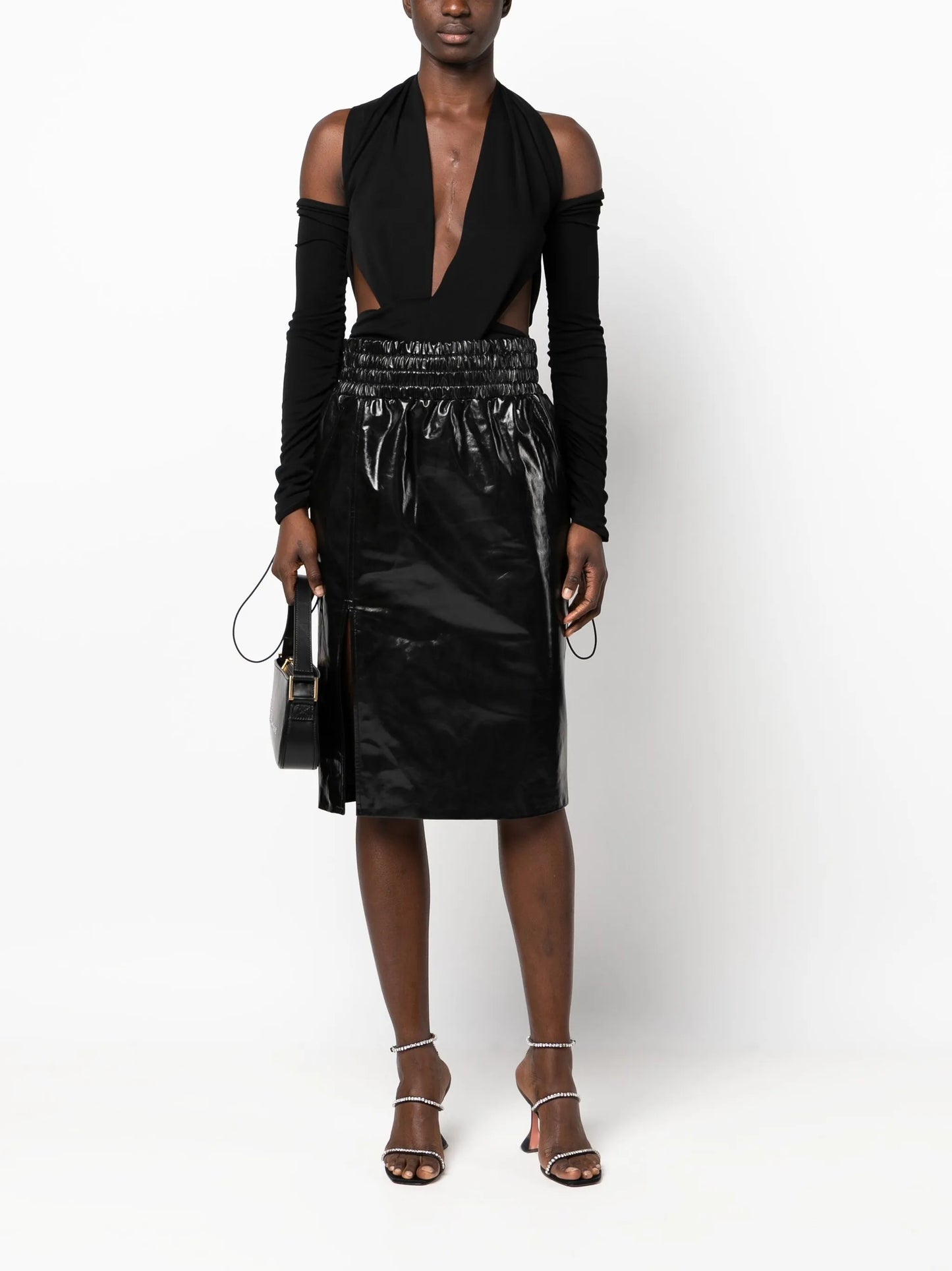 high-waisted leather skirt