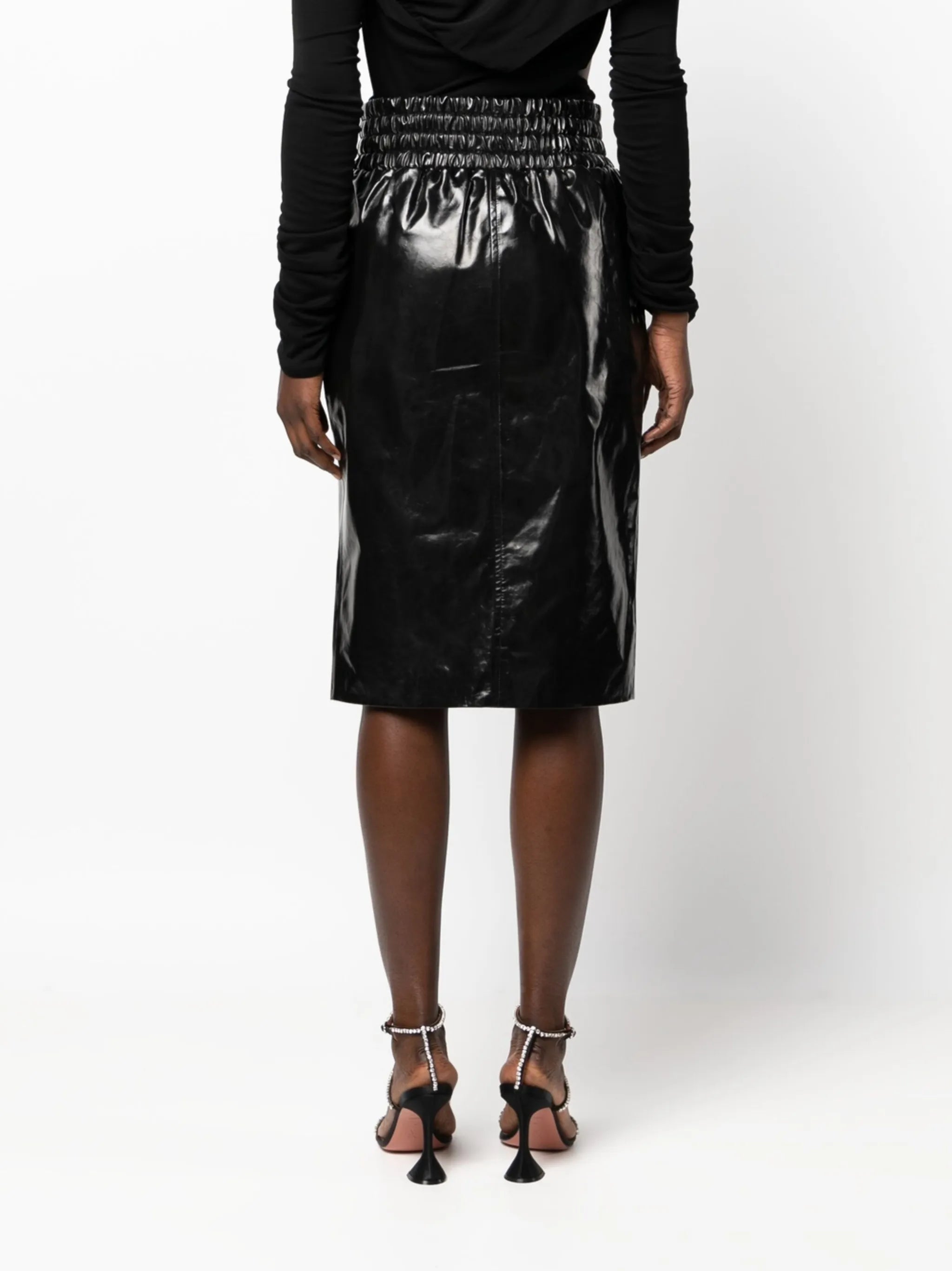 high-waisted leather skirt