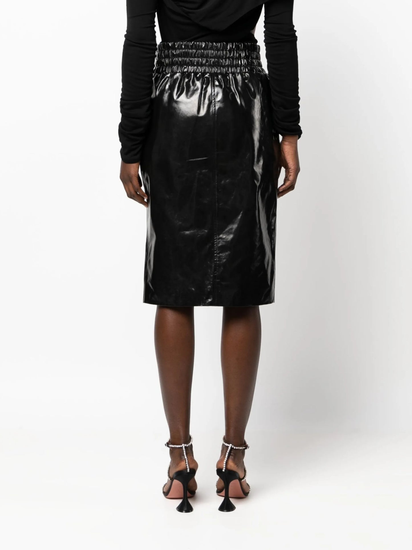 high-waisted leather skirt
