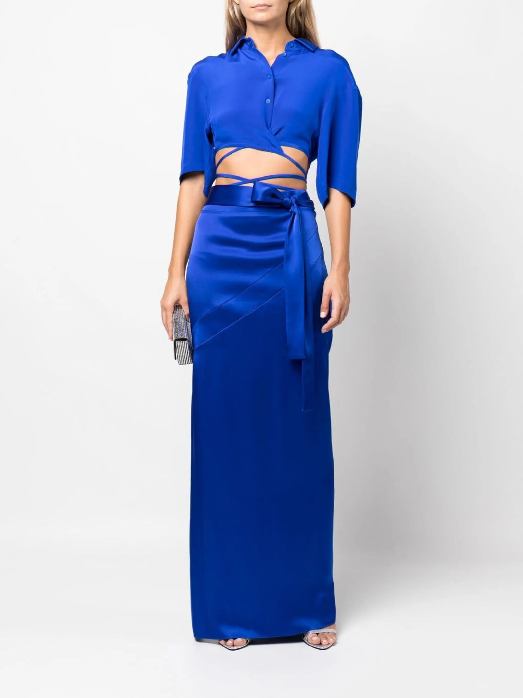side-tie satin skirt