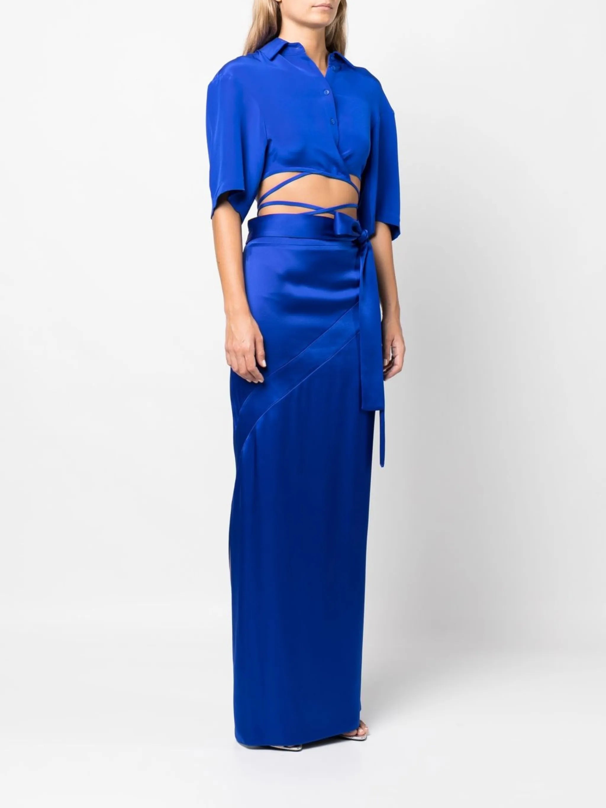side-tie satin skirt