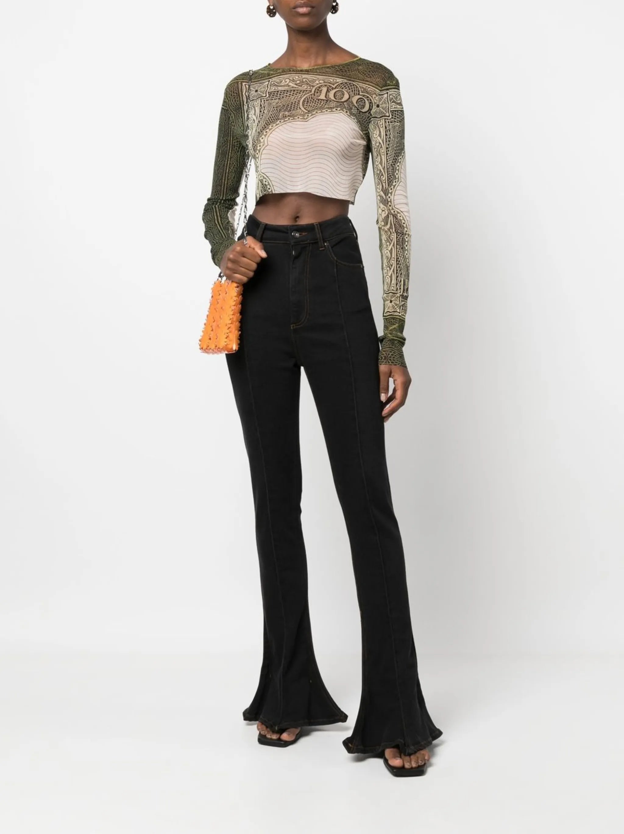 graphic-print stretch cropped top