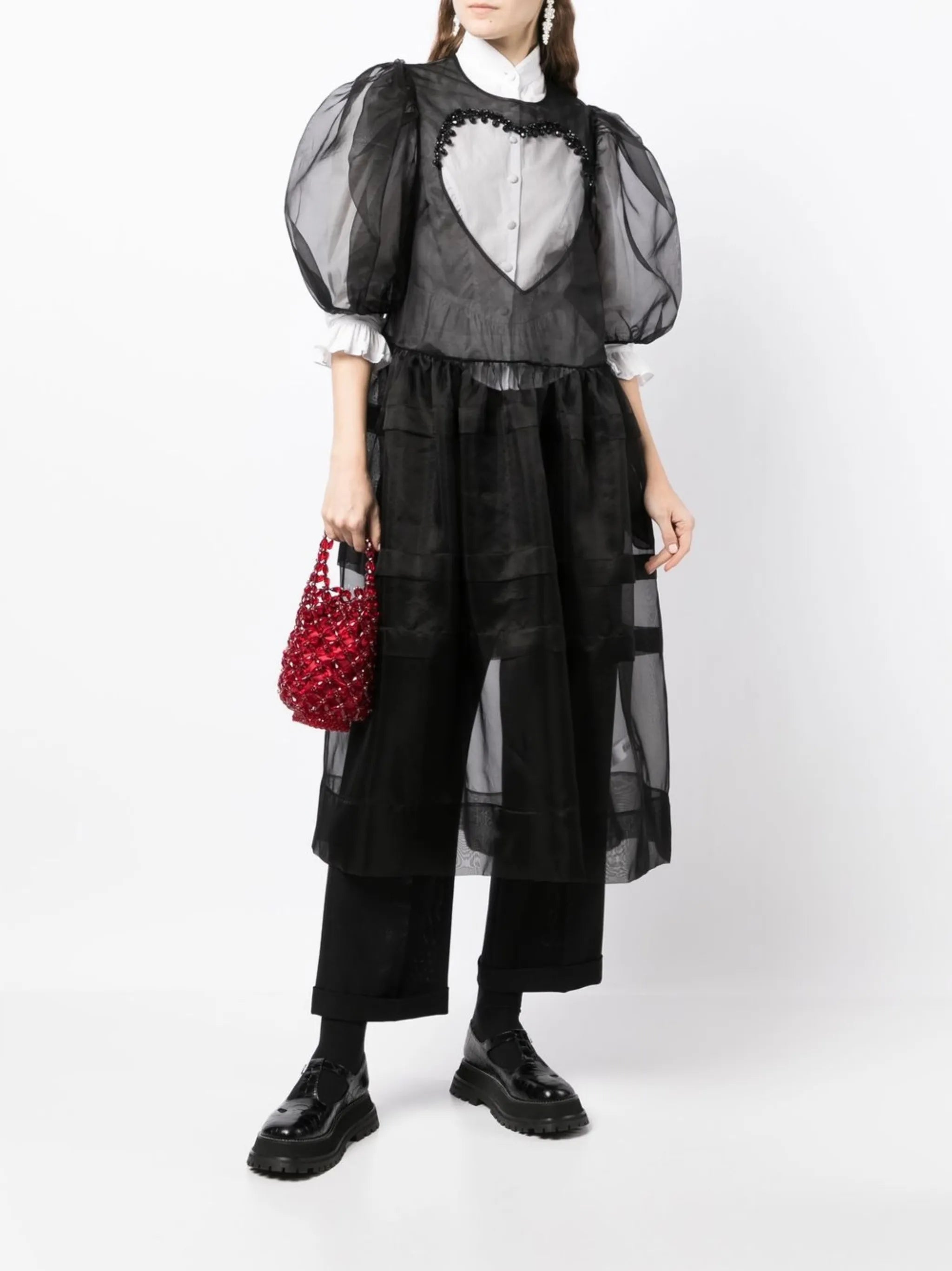 heart cut-out sheer dress