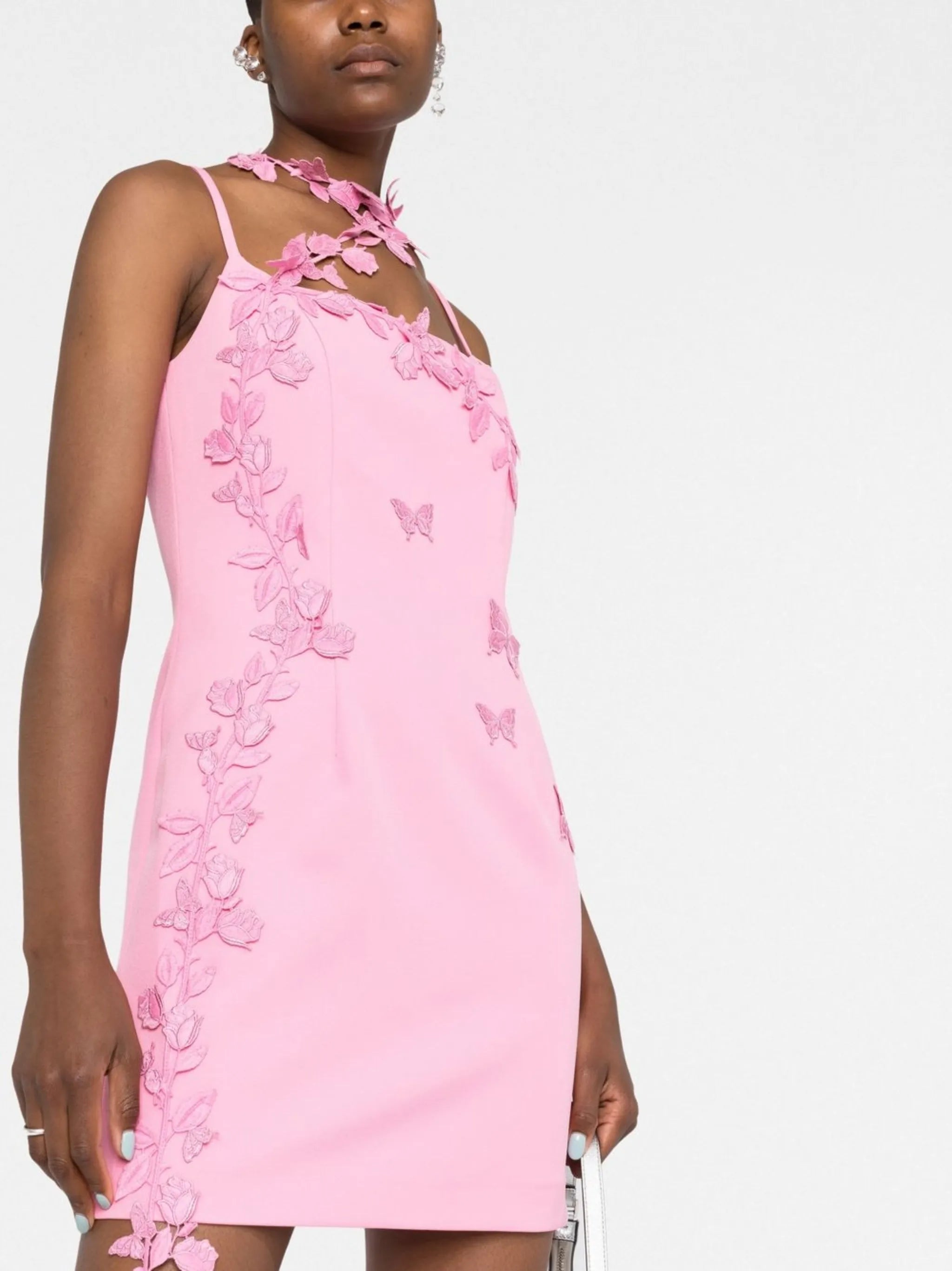 floral appliqué-detail minidress