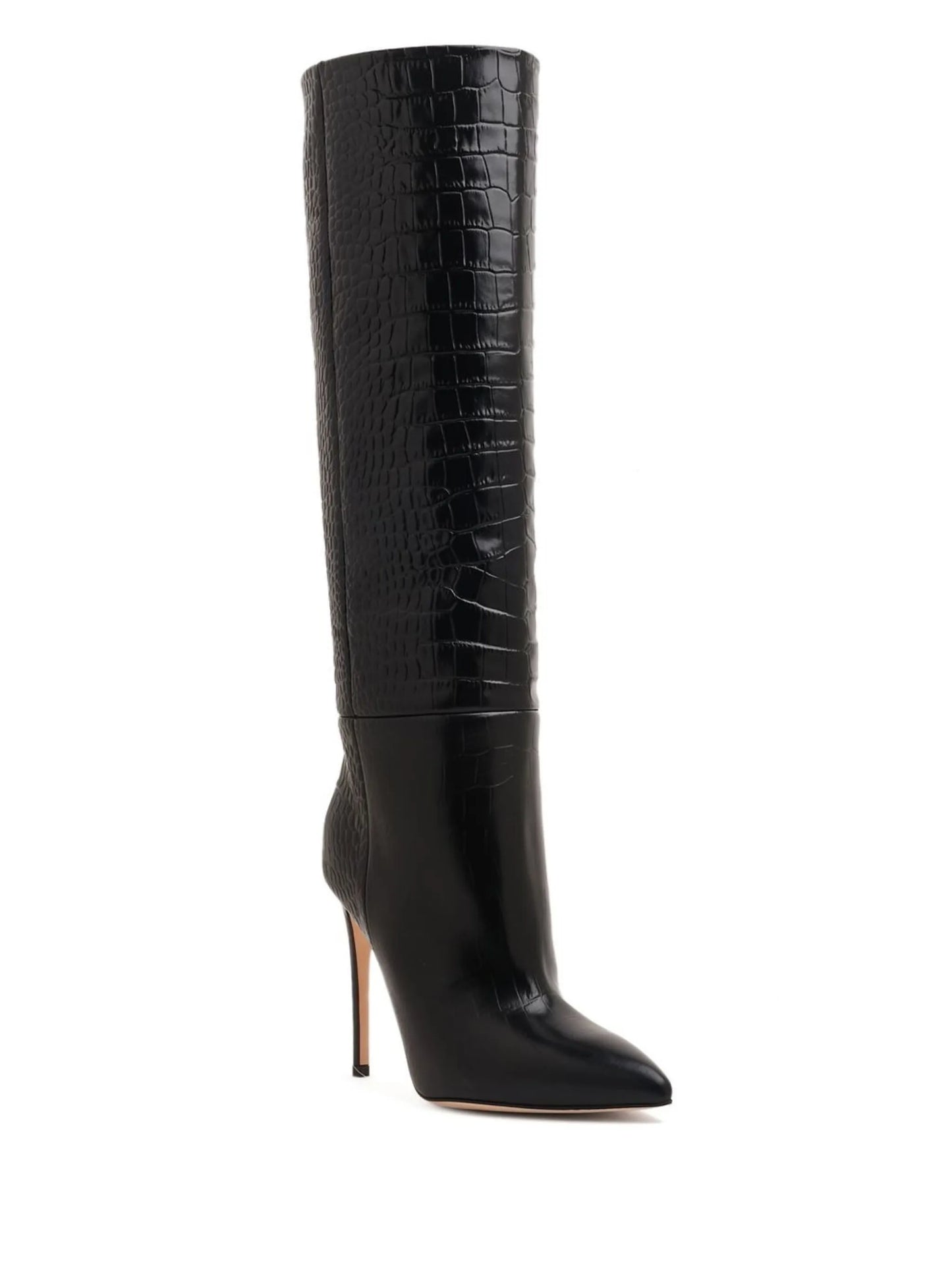croc-effect knee-high boots