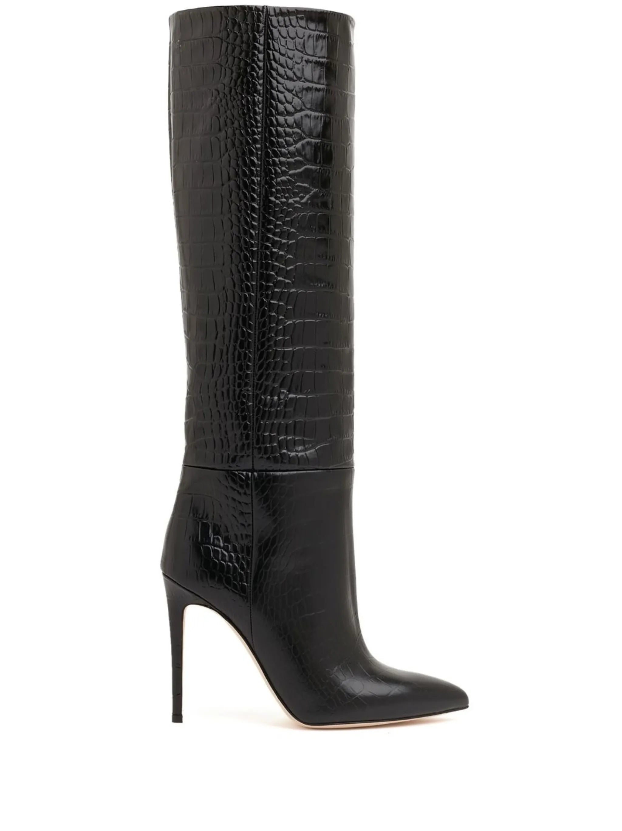 croc-effect knee-high boots