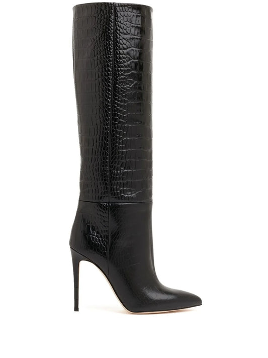 croc-effect knee-high boots