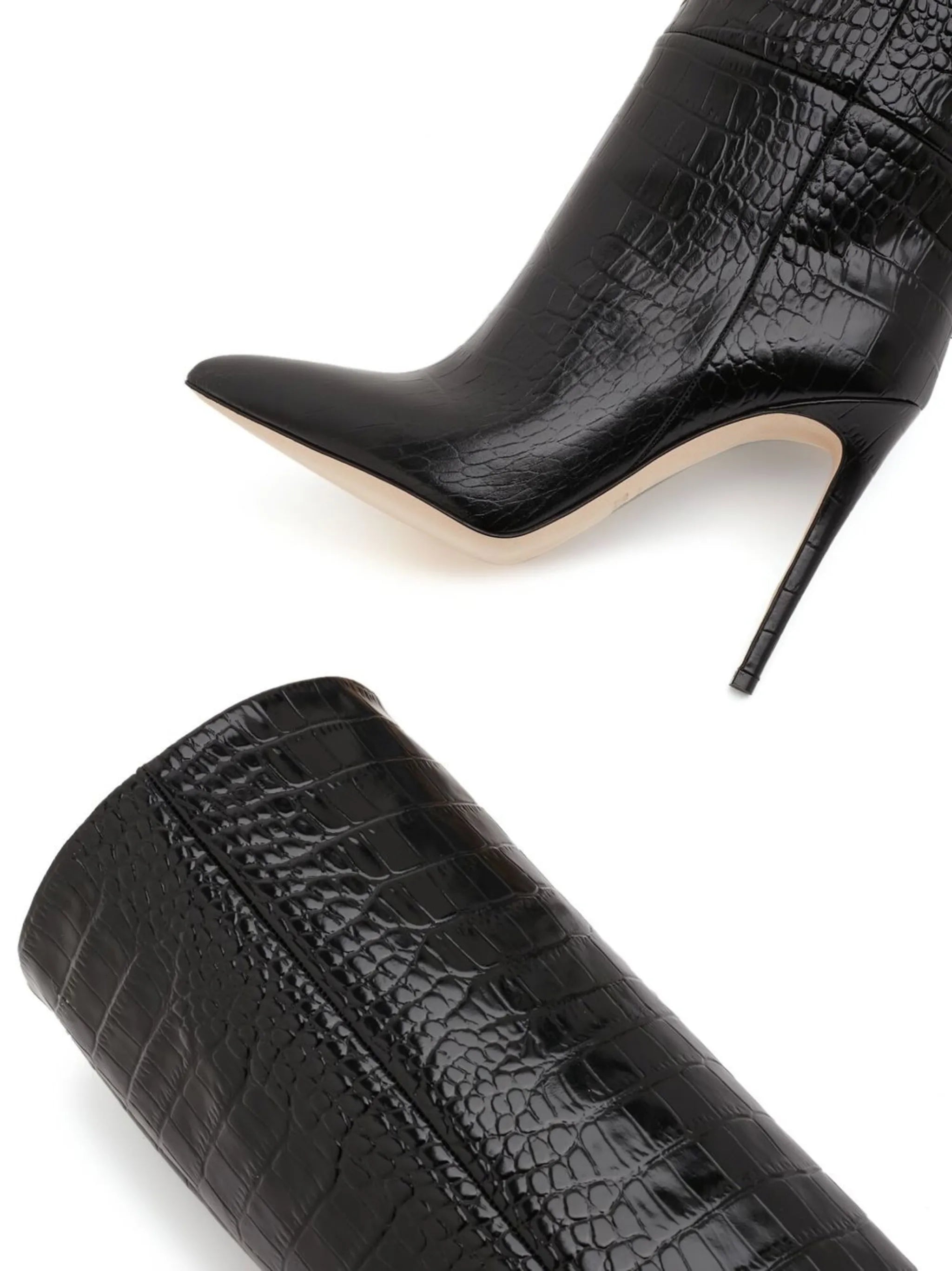 croc-effect knee-high boots