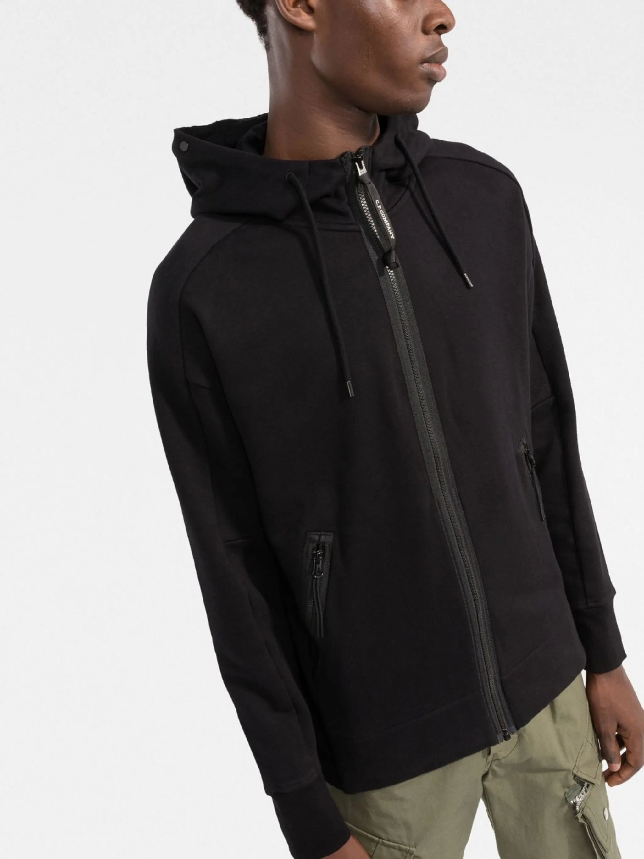Lens-detail zip-up hoodie