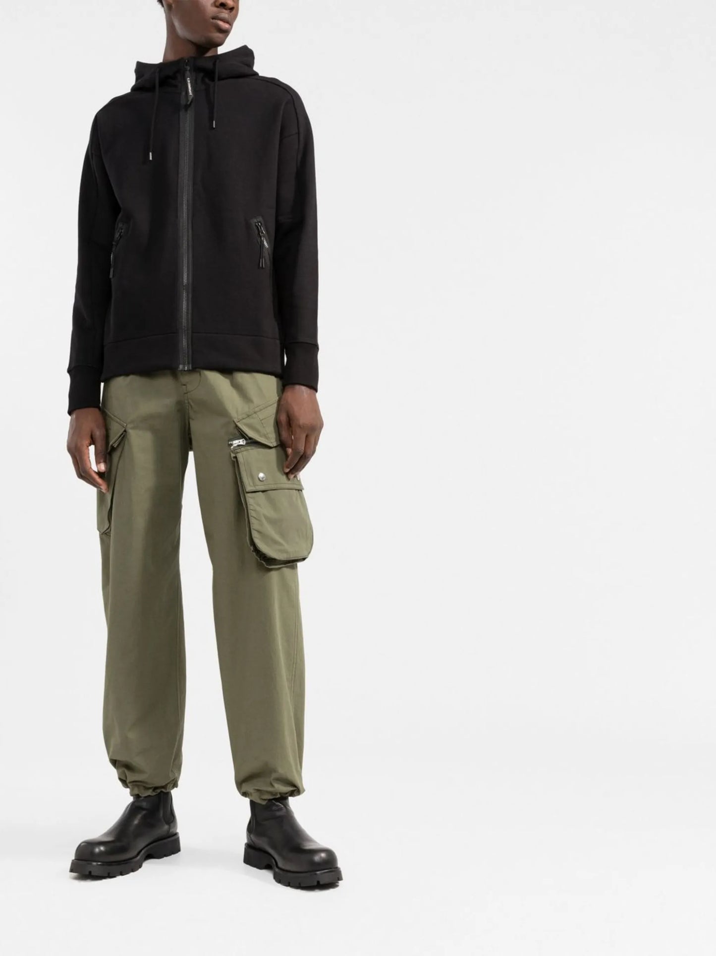 Lens-detail zip-up hoodie