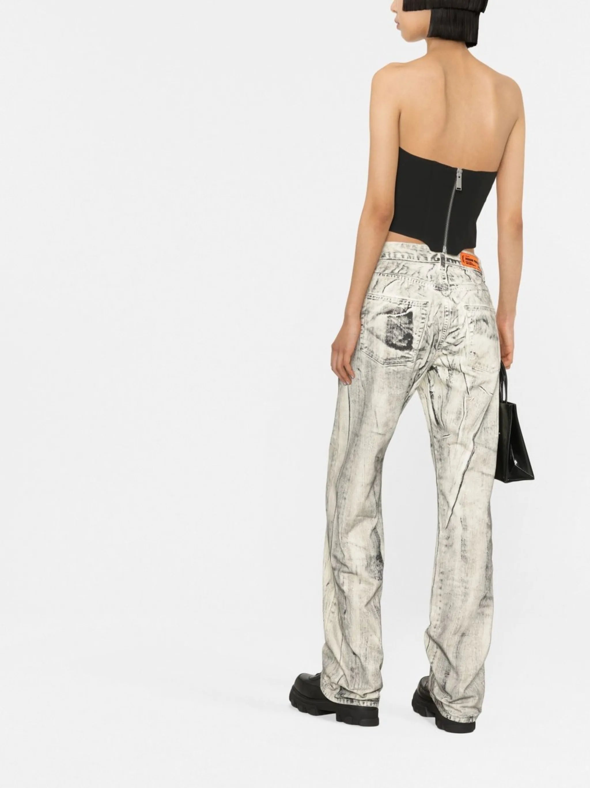 logo-patch strapless corset top