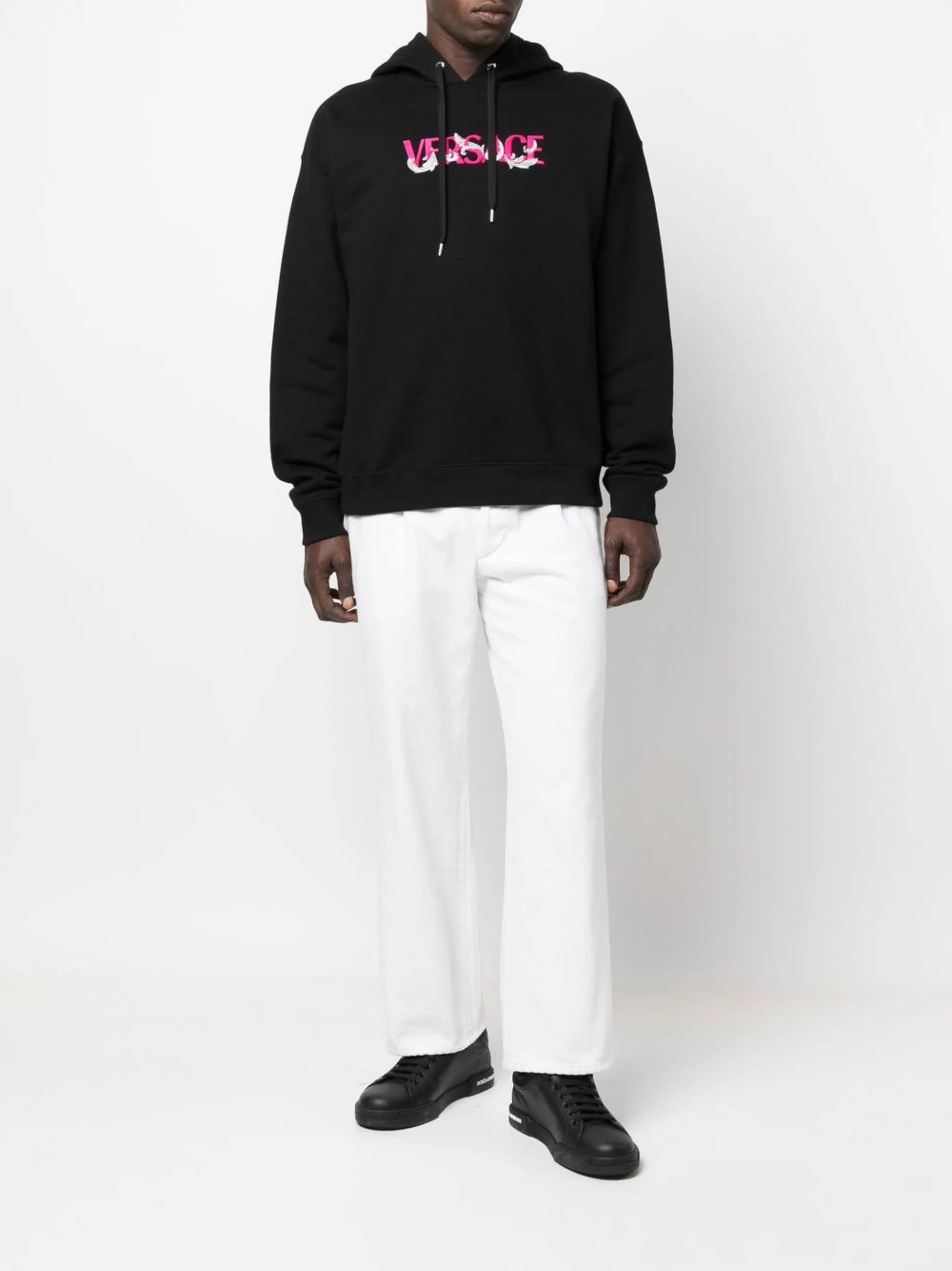 logo-embroidered drawstring hoodie