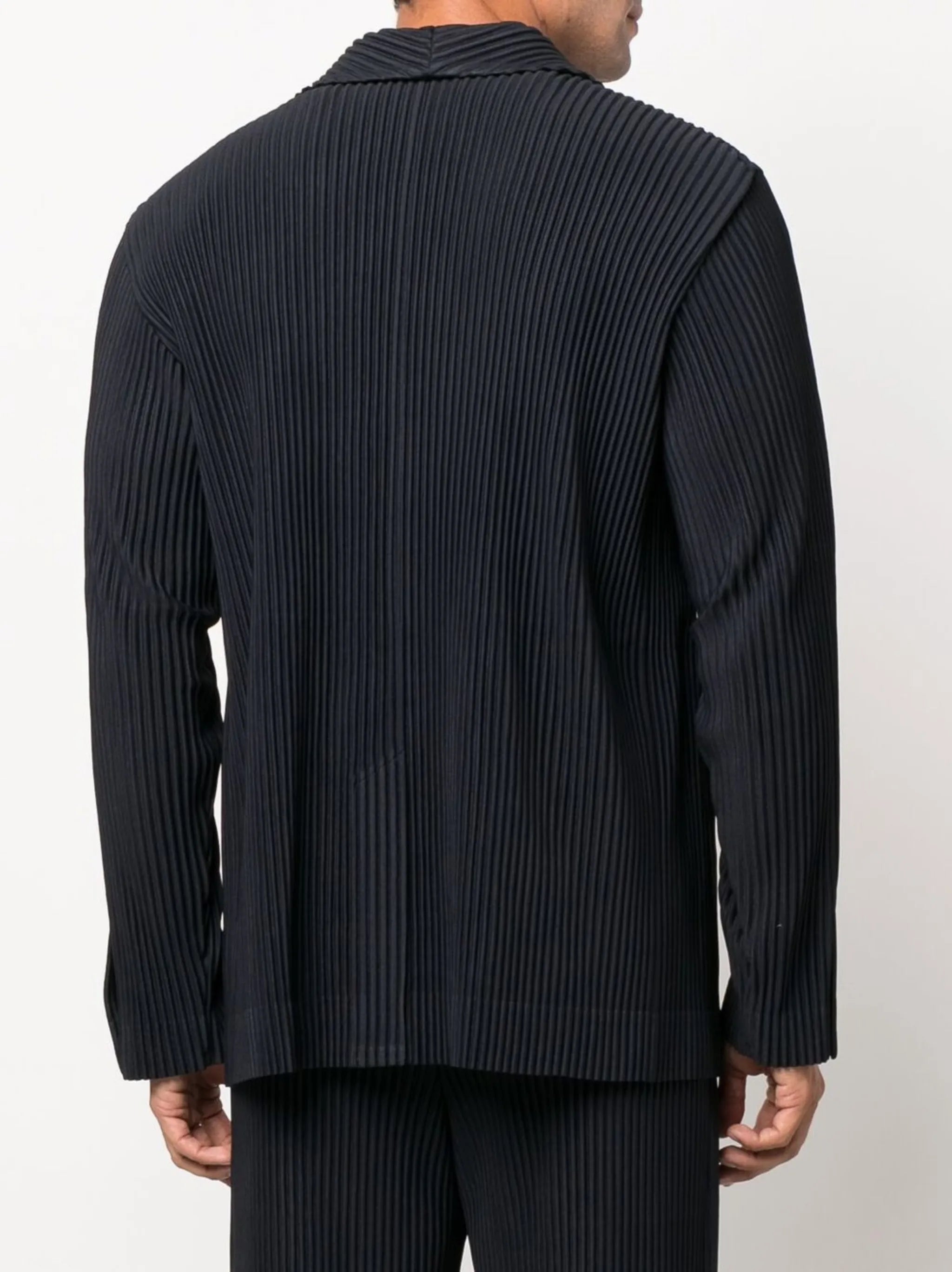 plissé single-breasted blazer