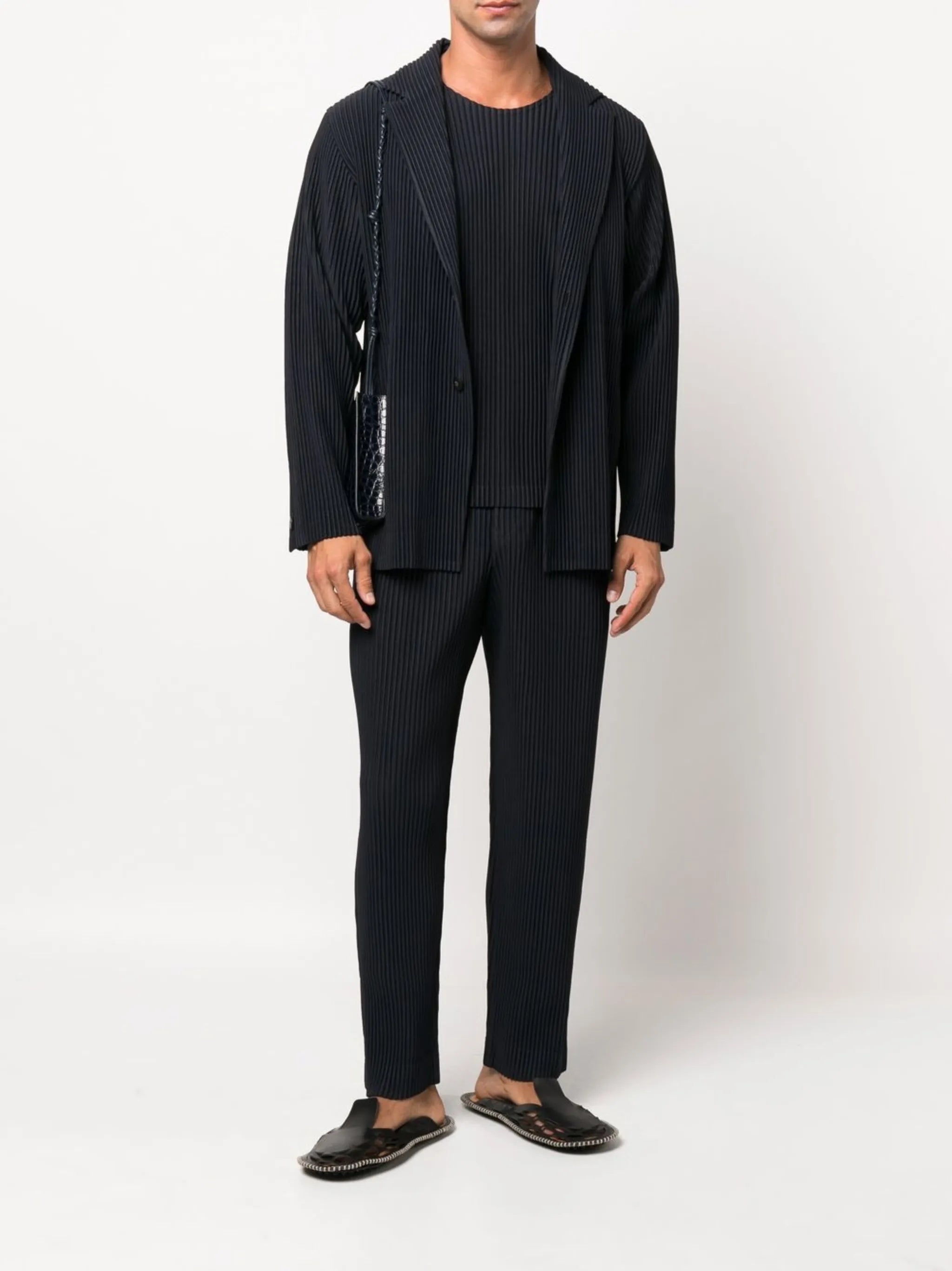 plissé single-breasted blazer