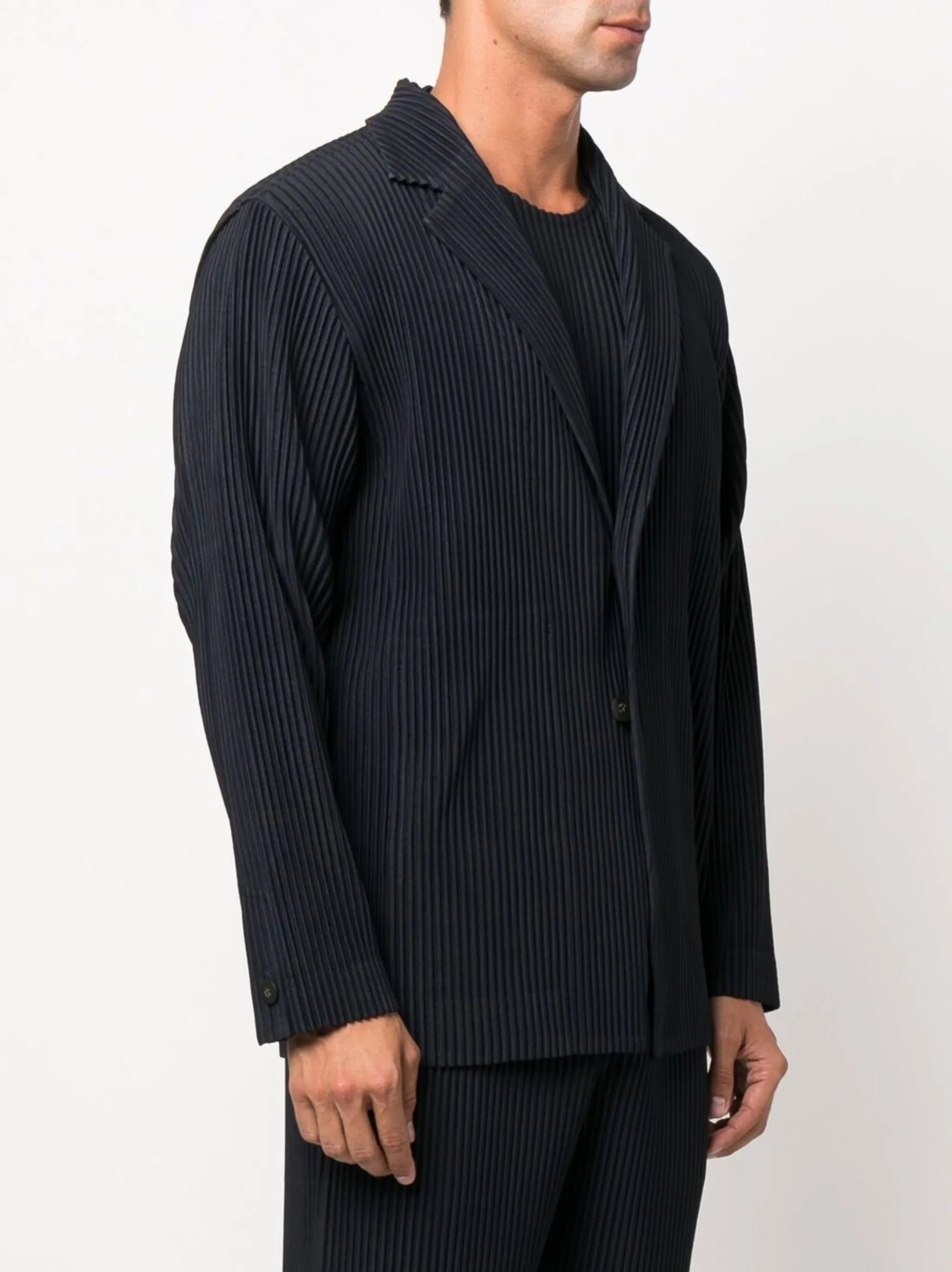plissé single-breasted blazer