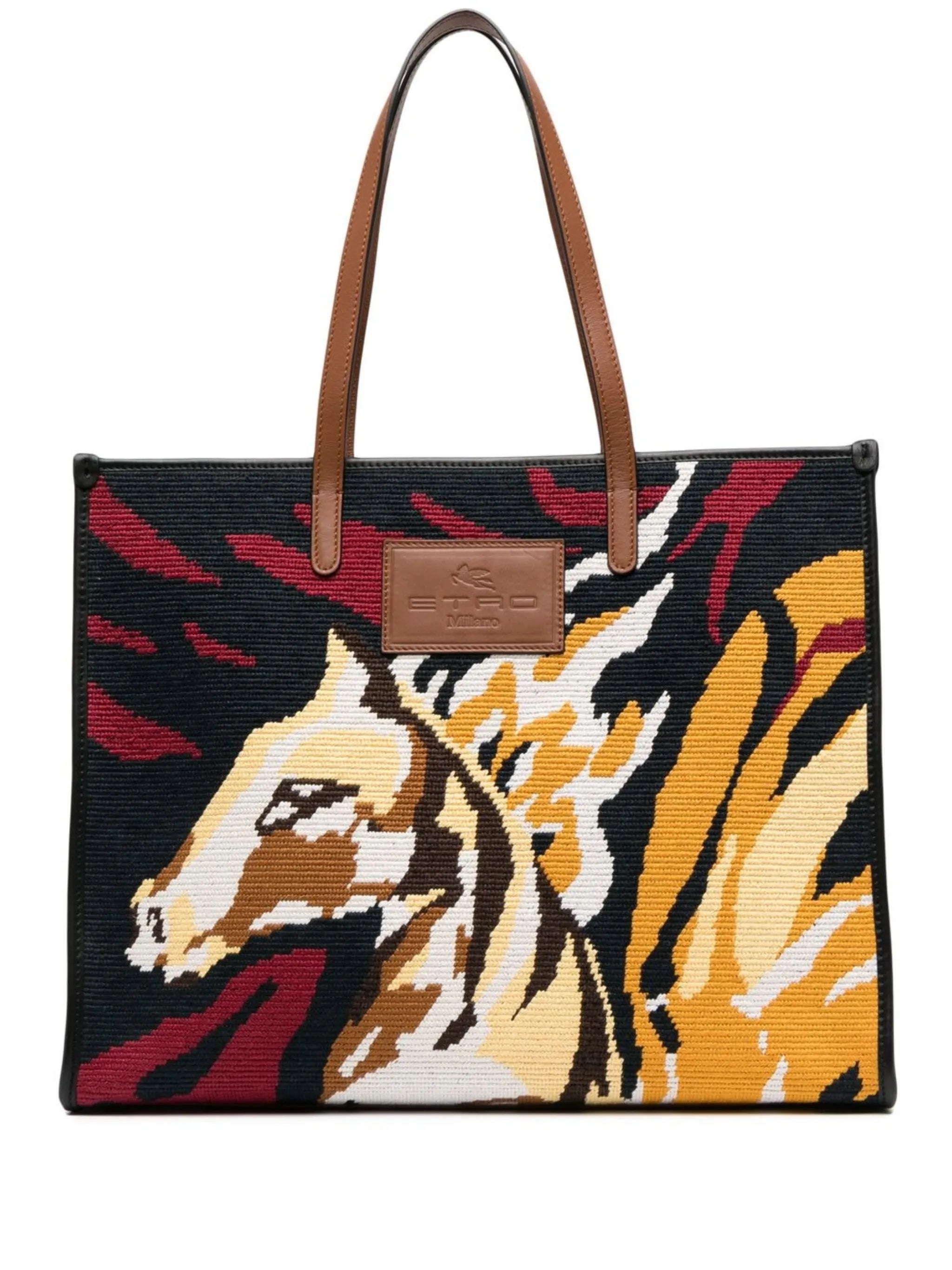 jacquard-horse pattern tote bag