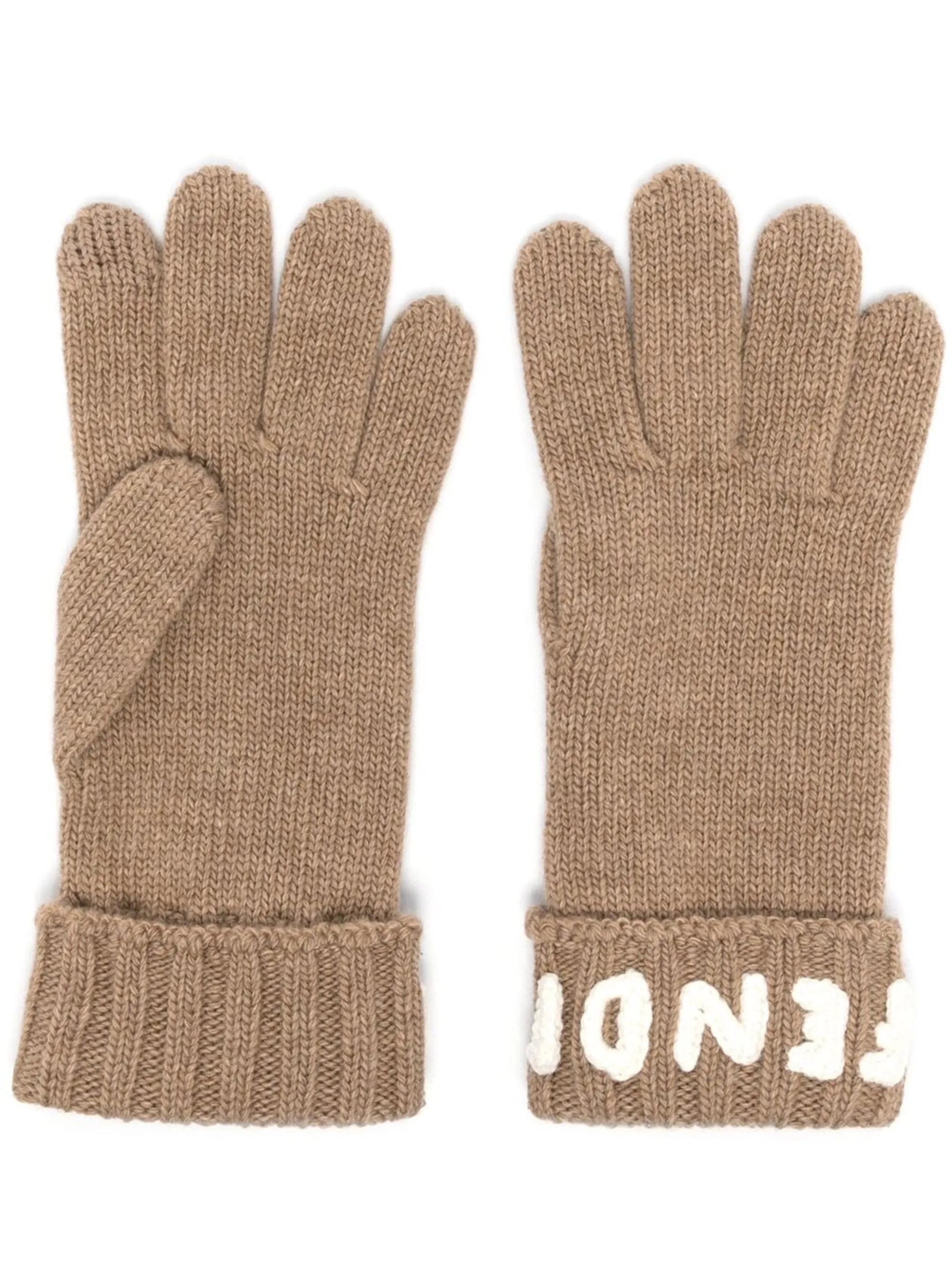 logo-embroidered knitted gloves