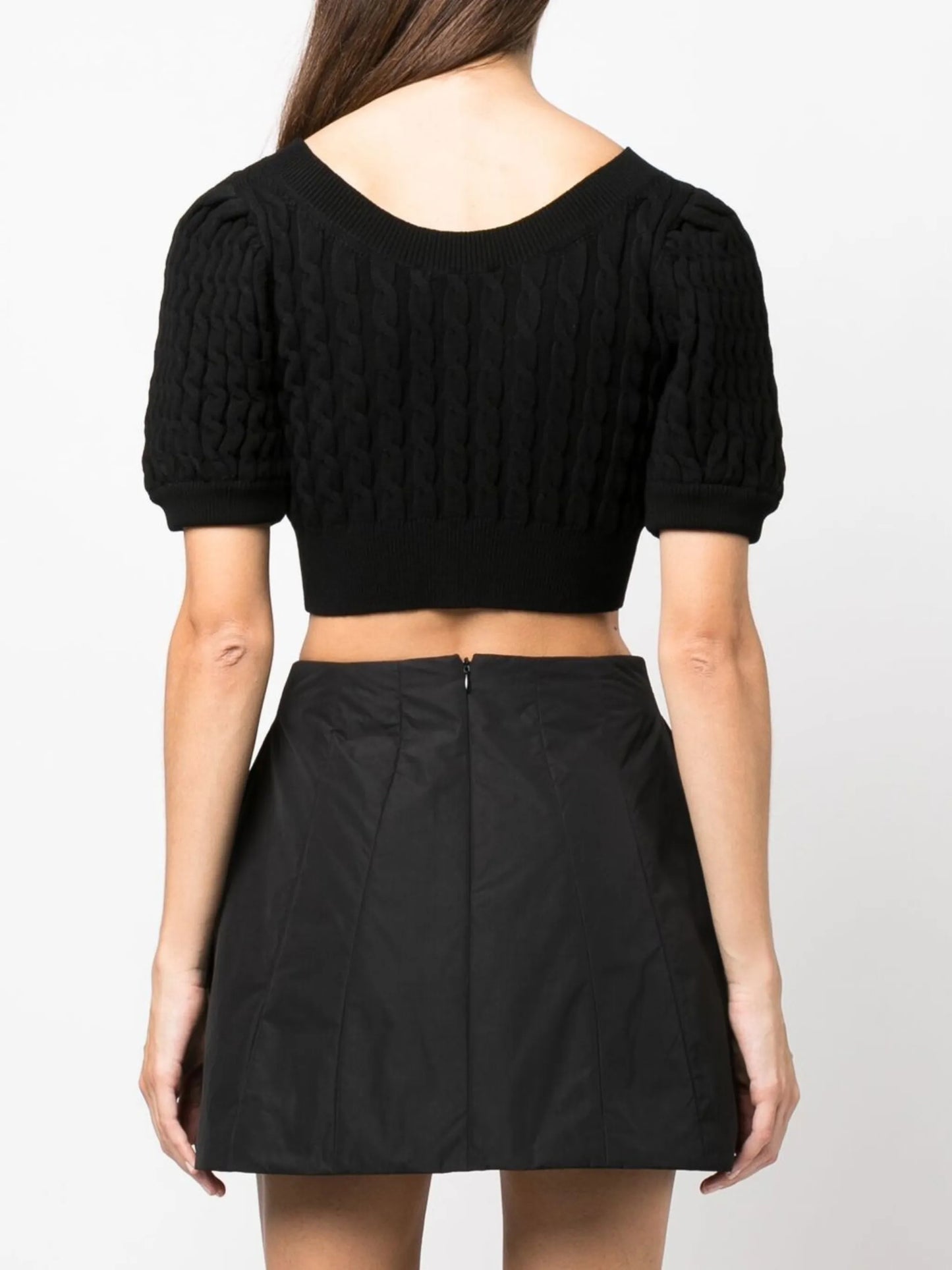 pearl-embellished cropped cable-knit top