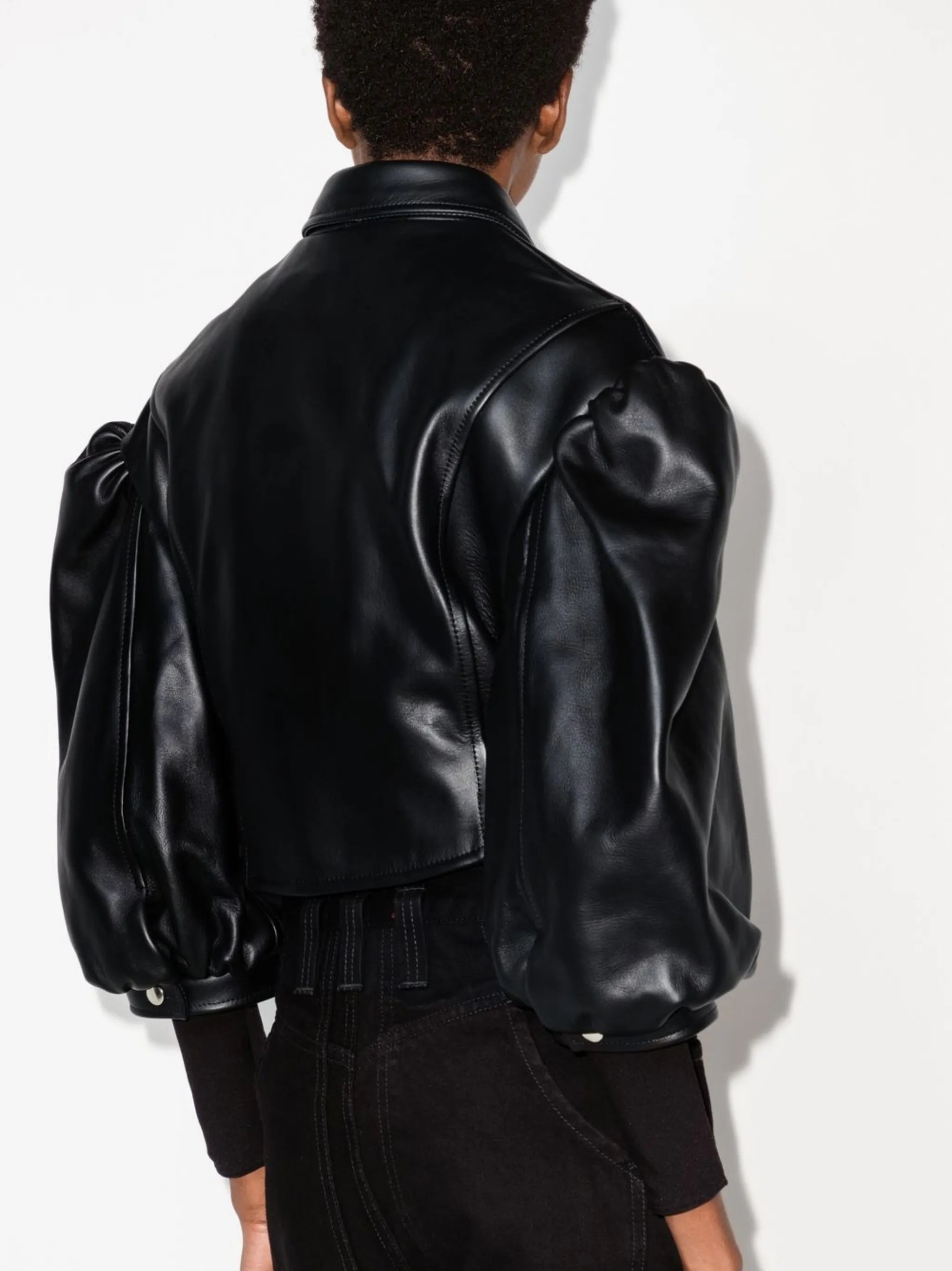 cropped bustier leather biker jacket