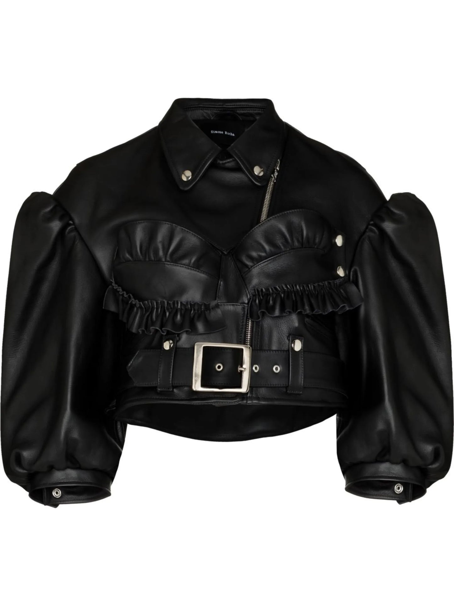 cropped bustier leather biker jacket