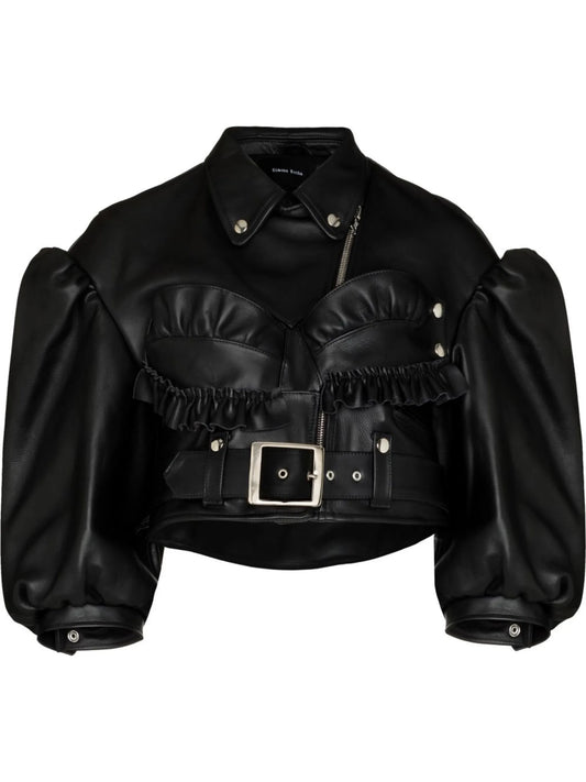 cropped bustier leather biker jacket