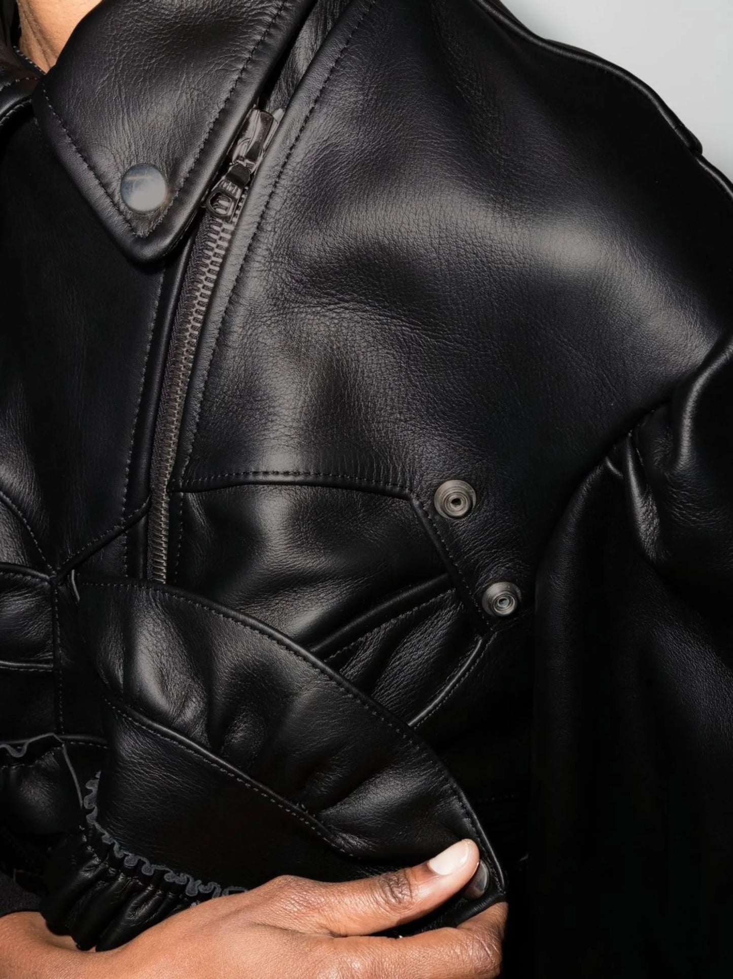 cropped bustier leather biker jacket