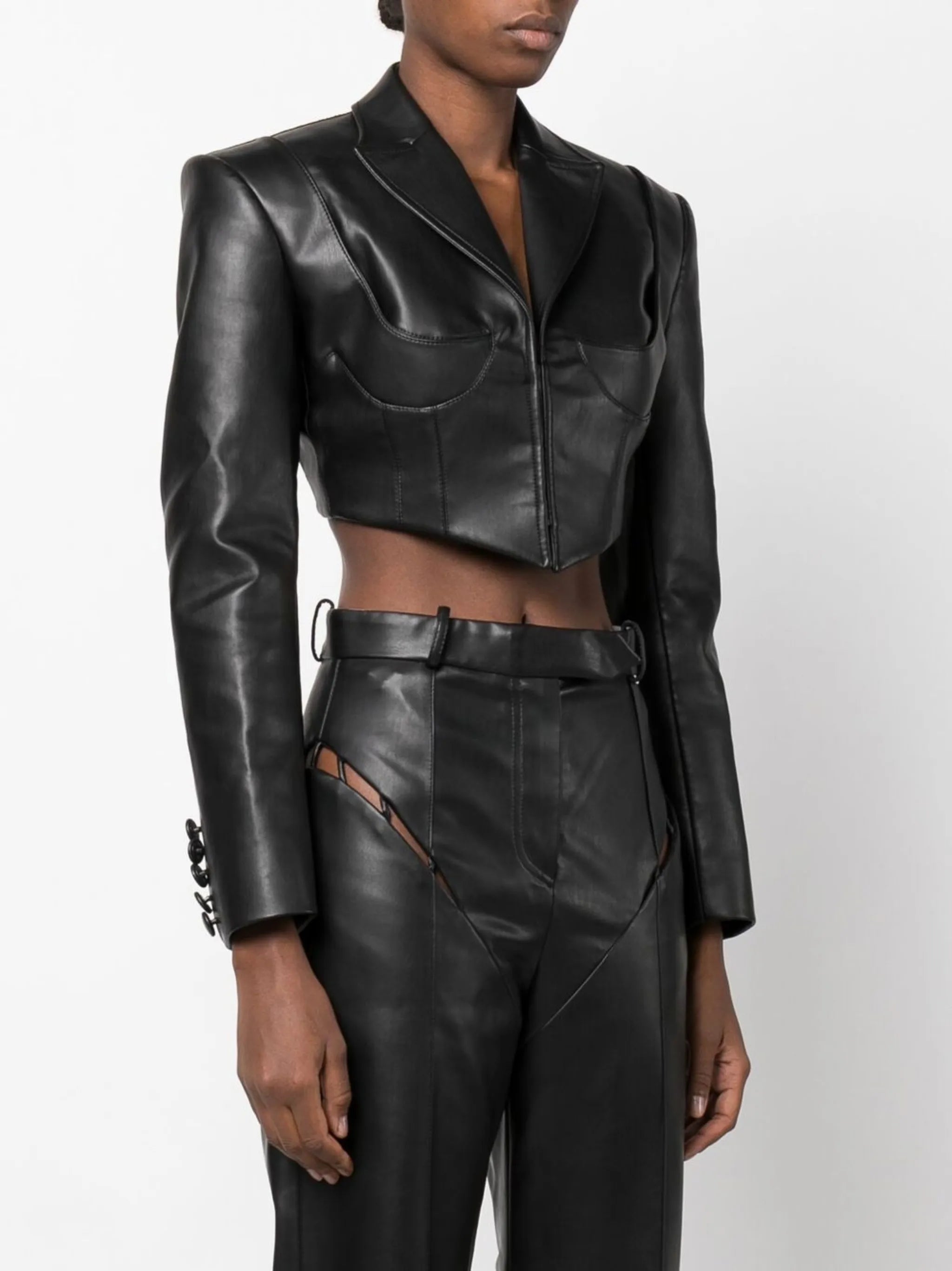 cropped faux-leather jacket