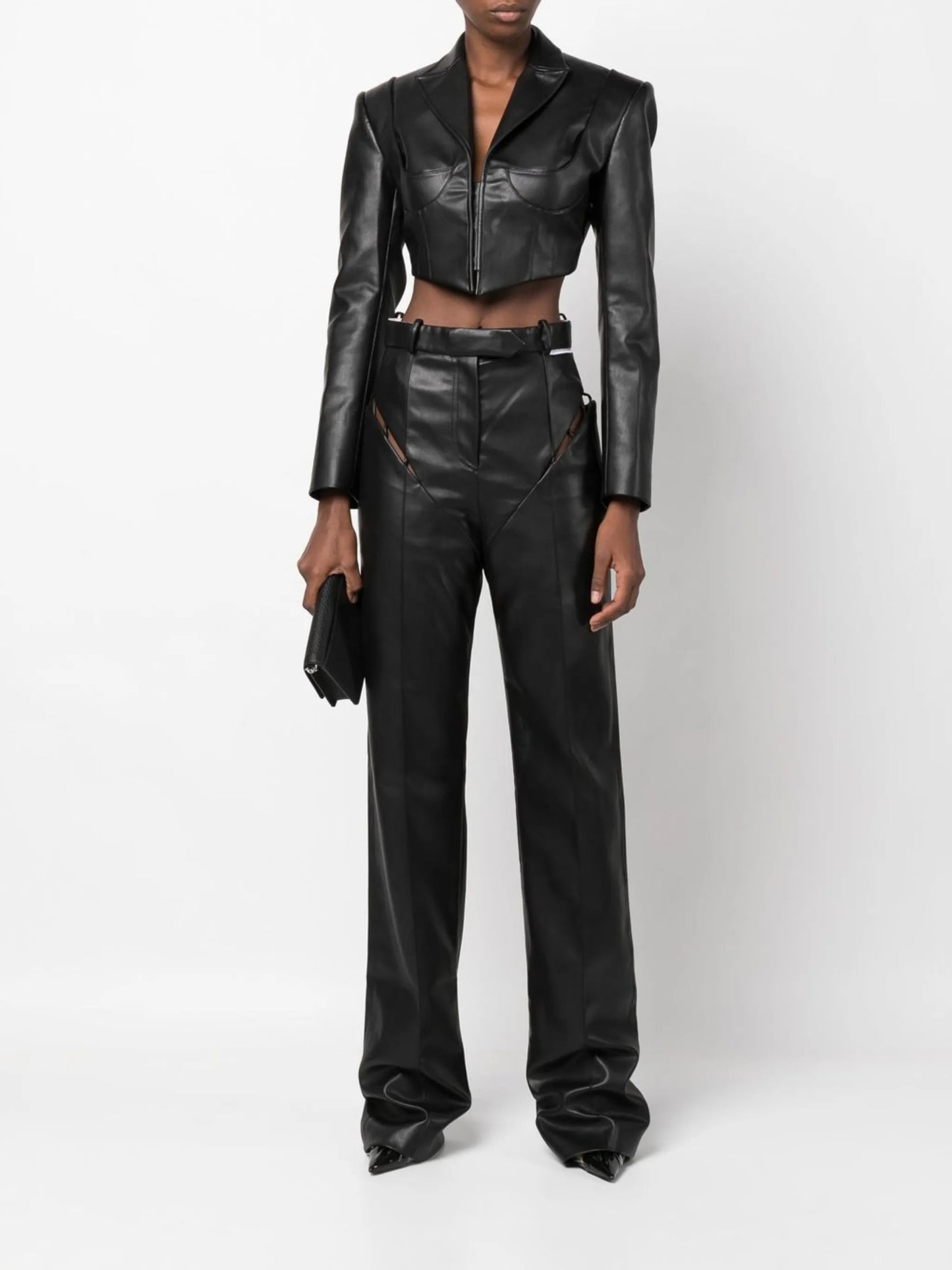 cropped faux-leather jacket