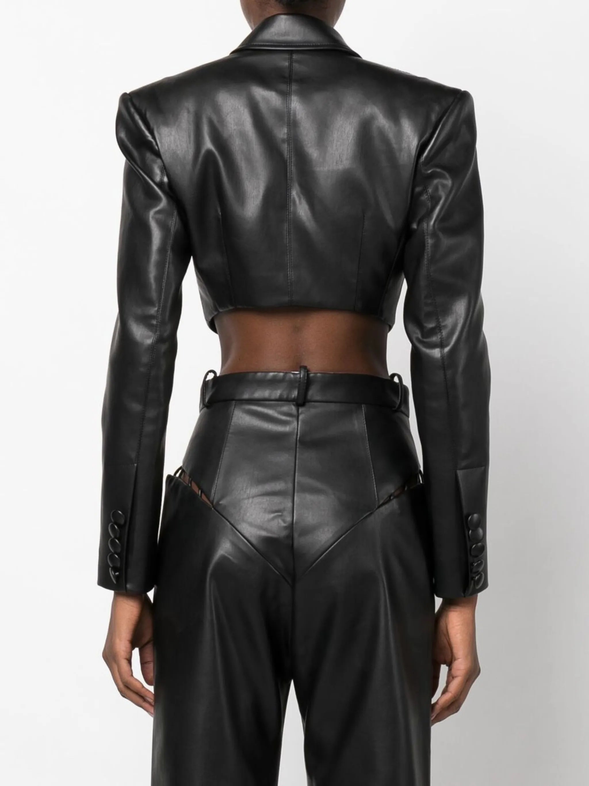 cropped faux-leather jacket