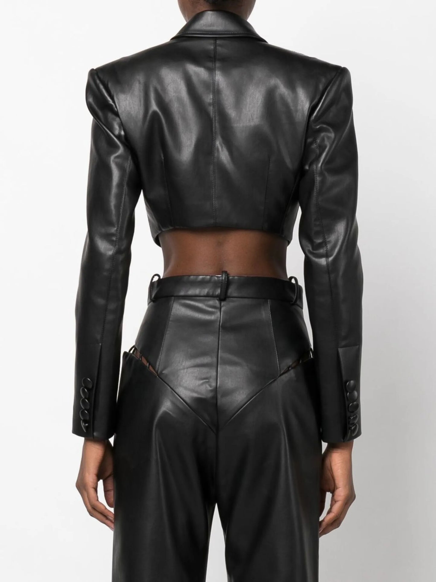 cropped faux-leather jacket