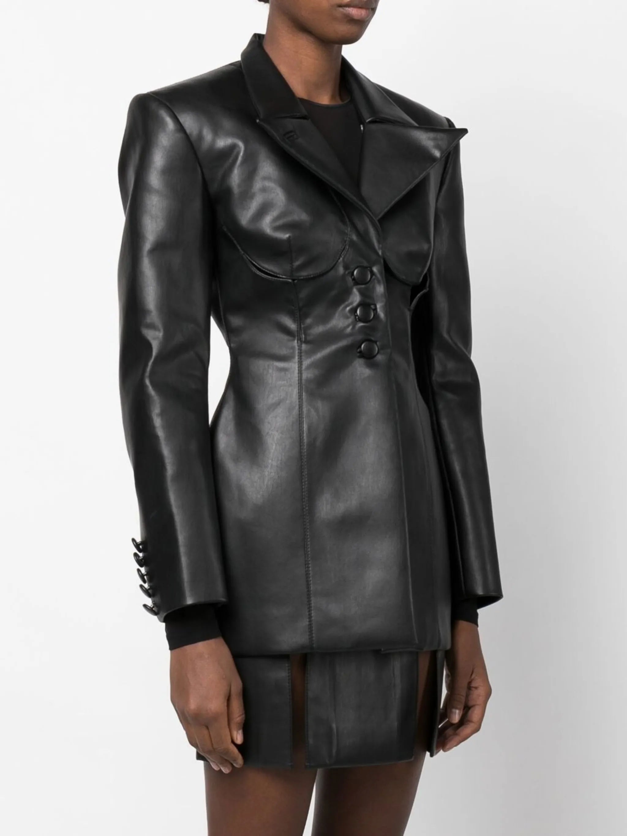 cut-out faux leather blazer