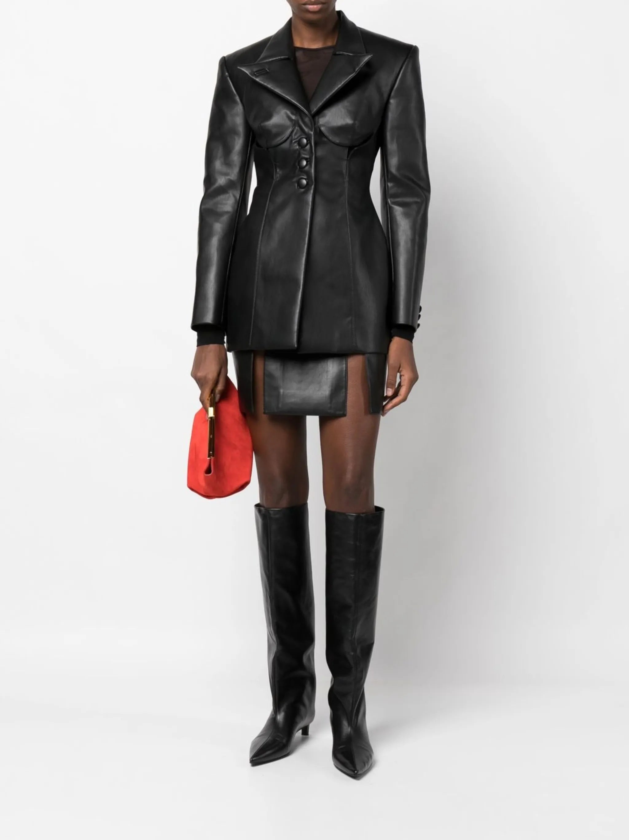 cut-out faux leather blazer