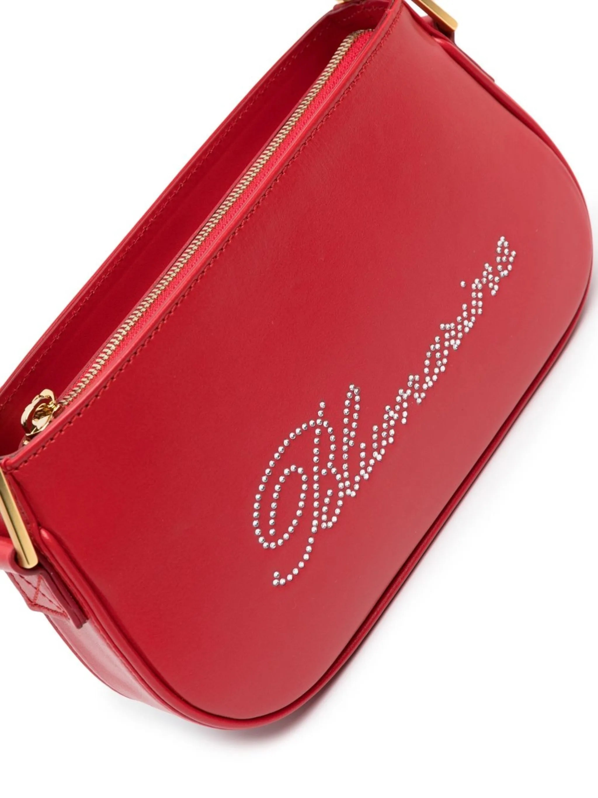 rhinestone-logo leather shoulder bag