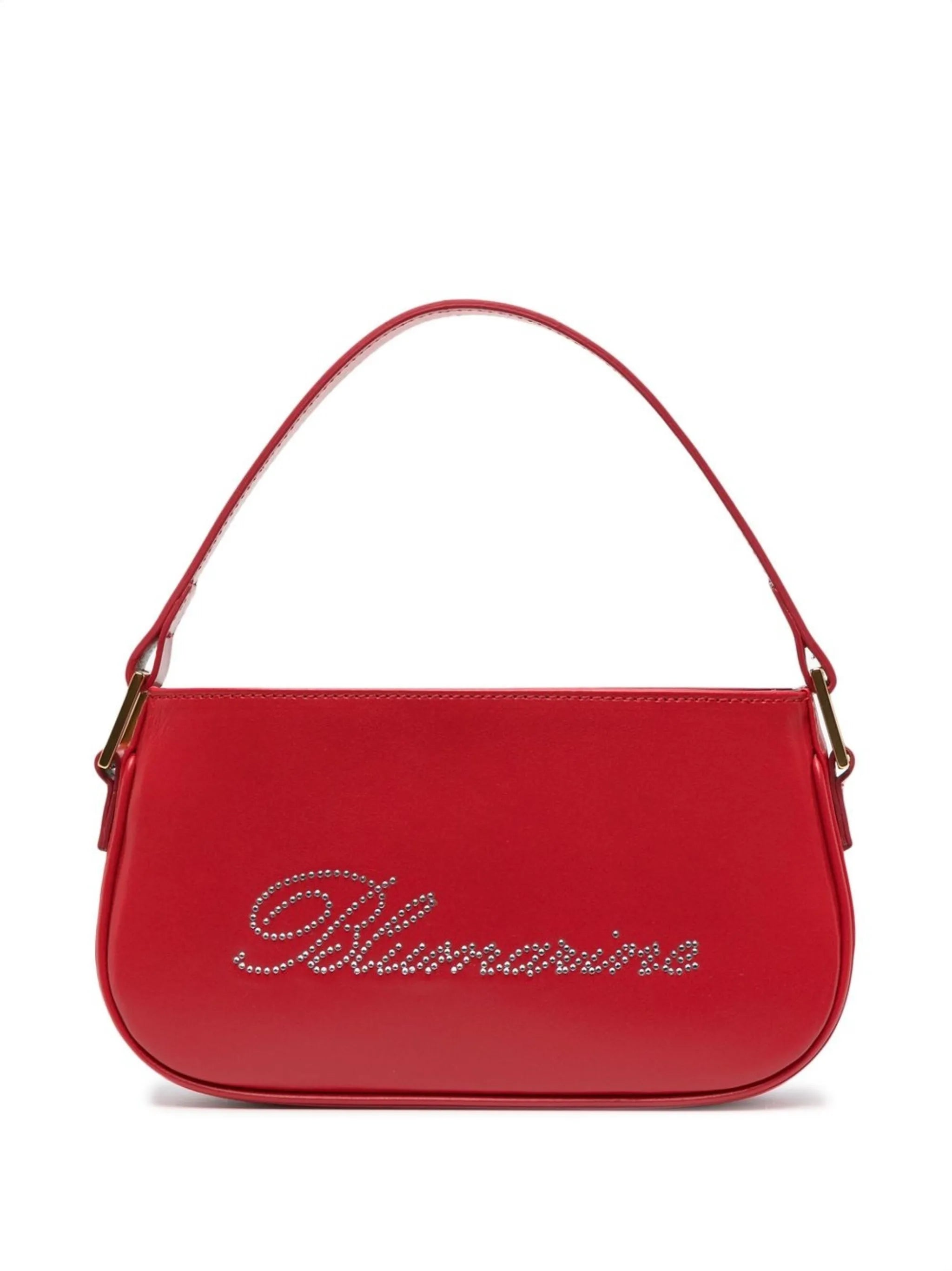 rhinestone-logo leather shoulder bag