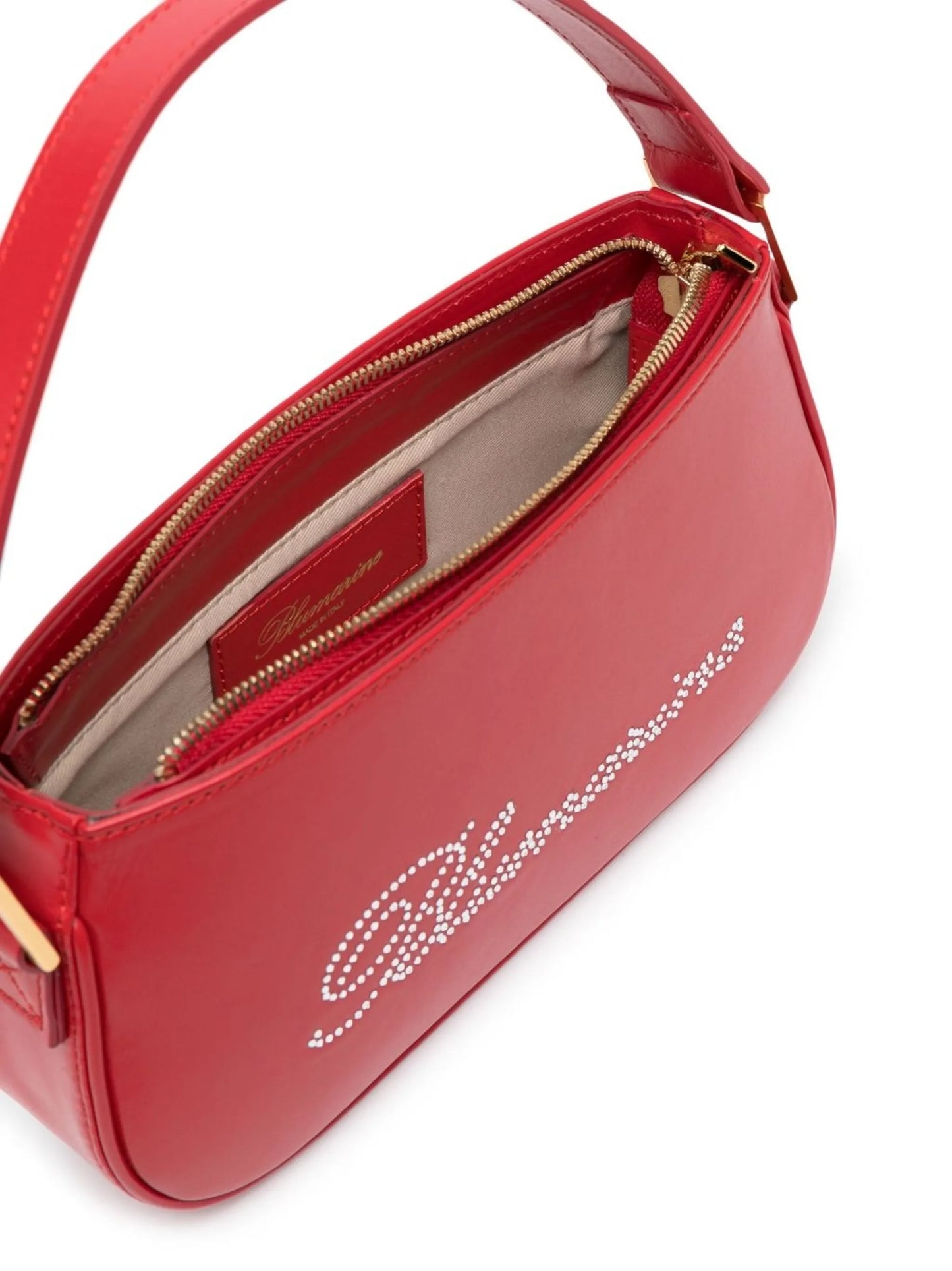 rhinestone-logo leather shoulder bag