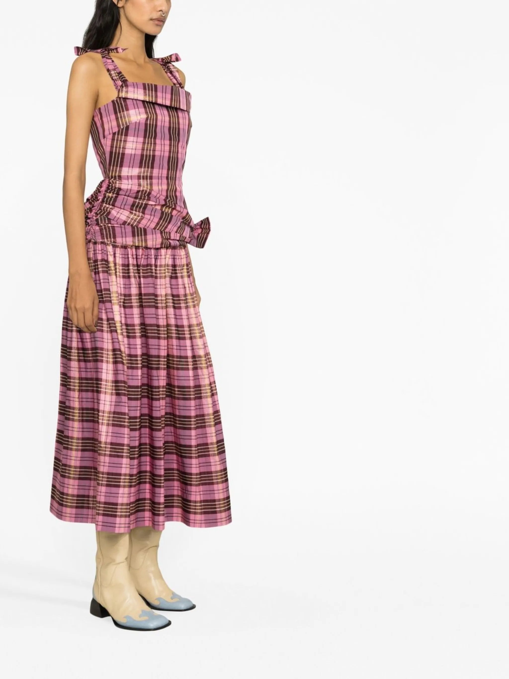 bow-detail tartan check dress