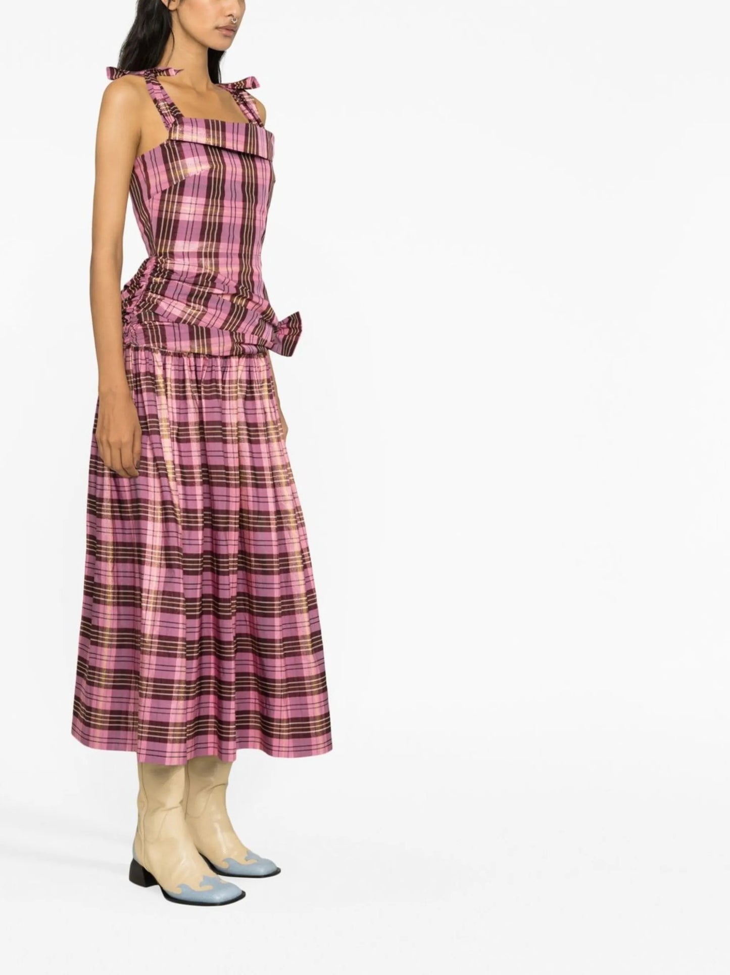 bow-detail tartan check dress