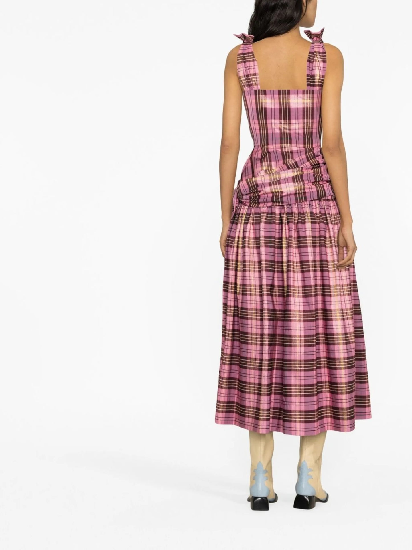 bow-detail tartan check dress