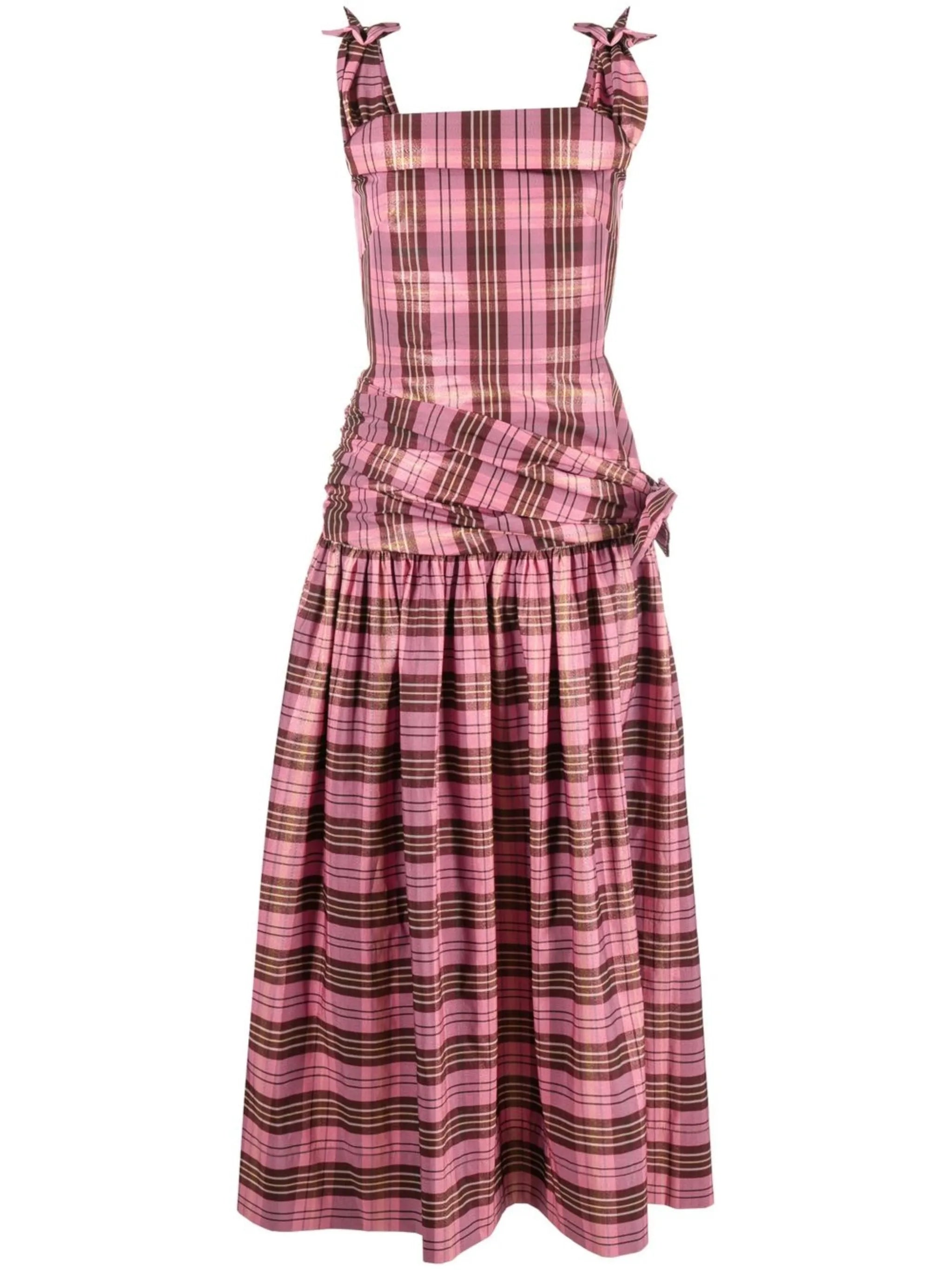 bow-detail tartan check dress